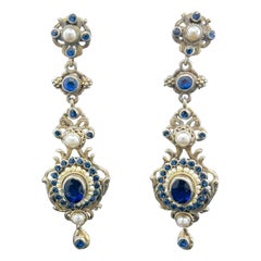Karl Taubock Sapphire Austro-Hungarian Earrings Renaissance Revival Pearl 19th C