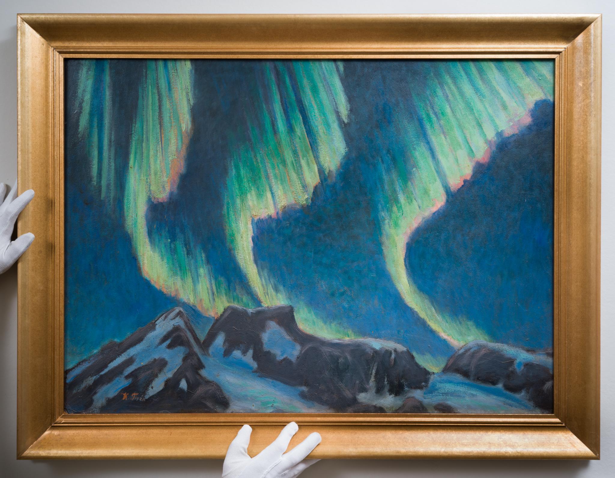 Aurora Borealis (Northern Lights) Oil Painting by Swedish Artist Karl Tirén 1