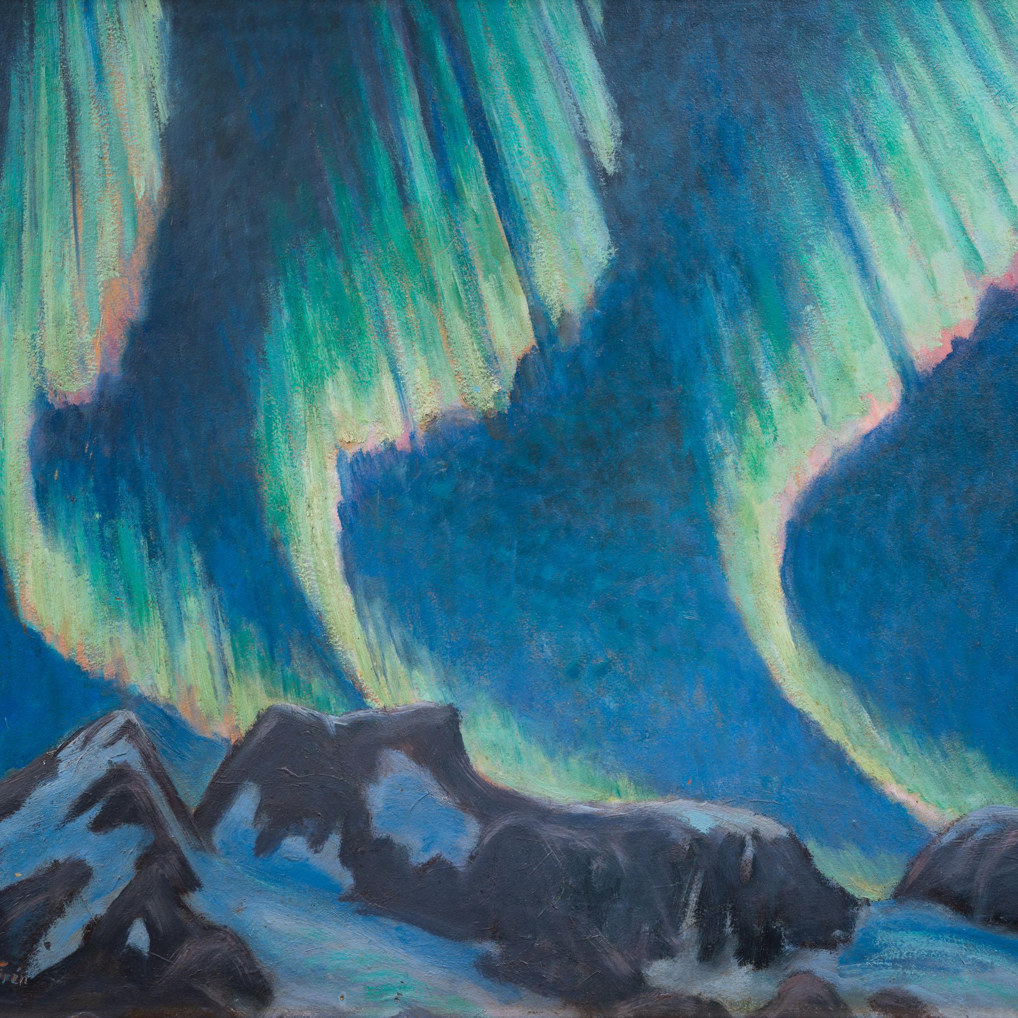 Aurora Borealis (Northern Lights) Oil Painting by Swedish Artist Karl Tirén 2