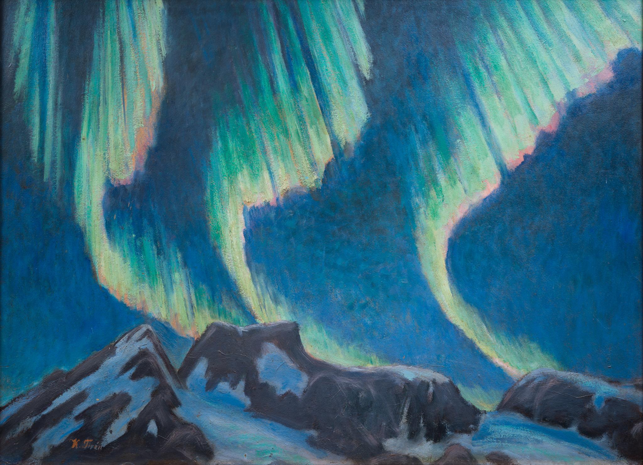 Aurora Borealis (Northern Lights) Oil Painting by Swedish Artist Karl Tirén 3