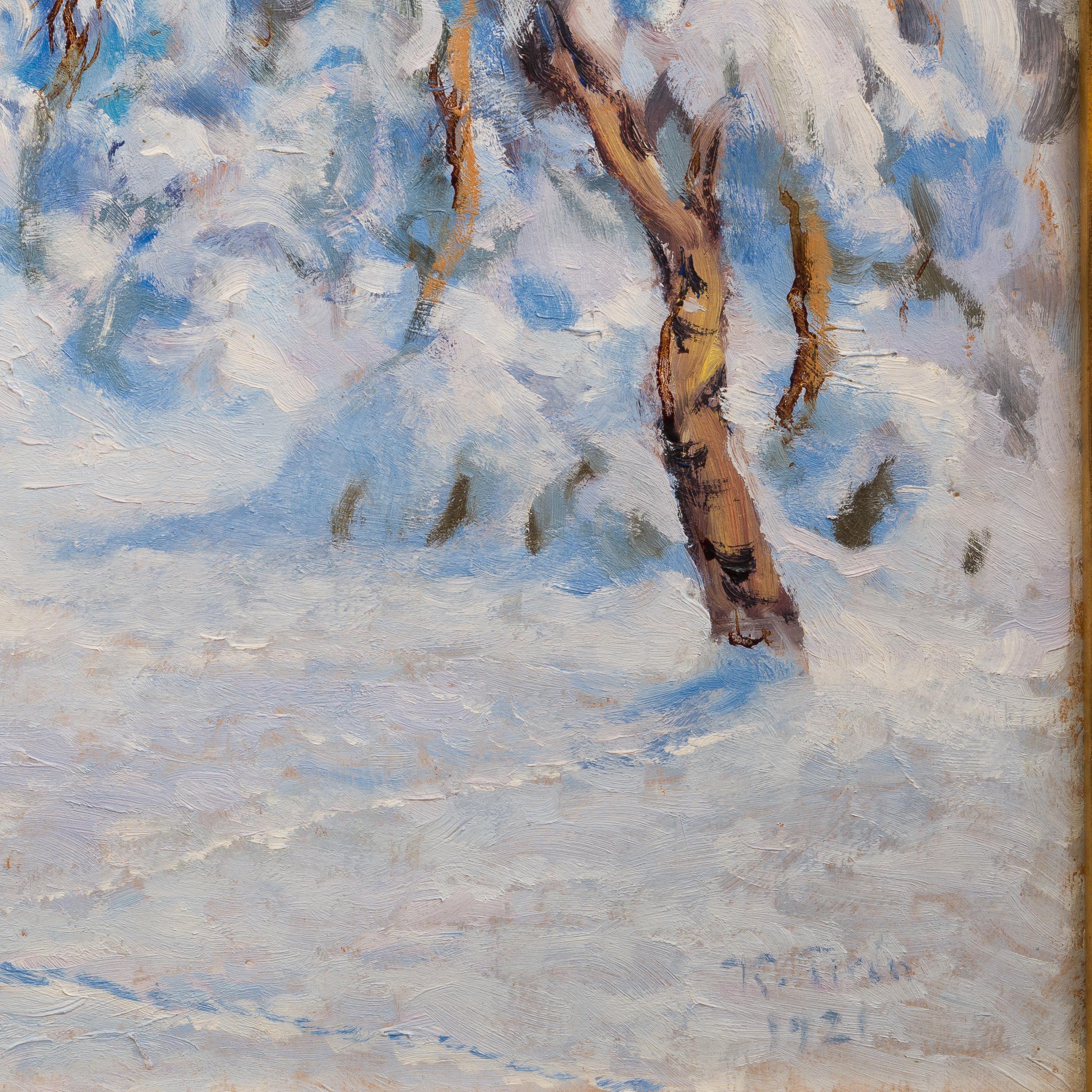 Birch Trees Covered With Heavy Snow by Swedish Artist Karl Tirén, 1921, Oilpaint 1