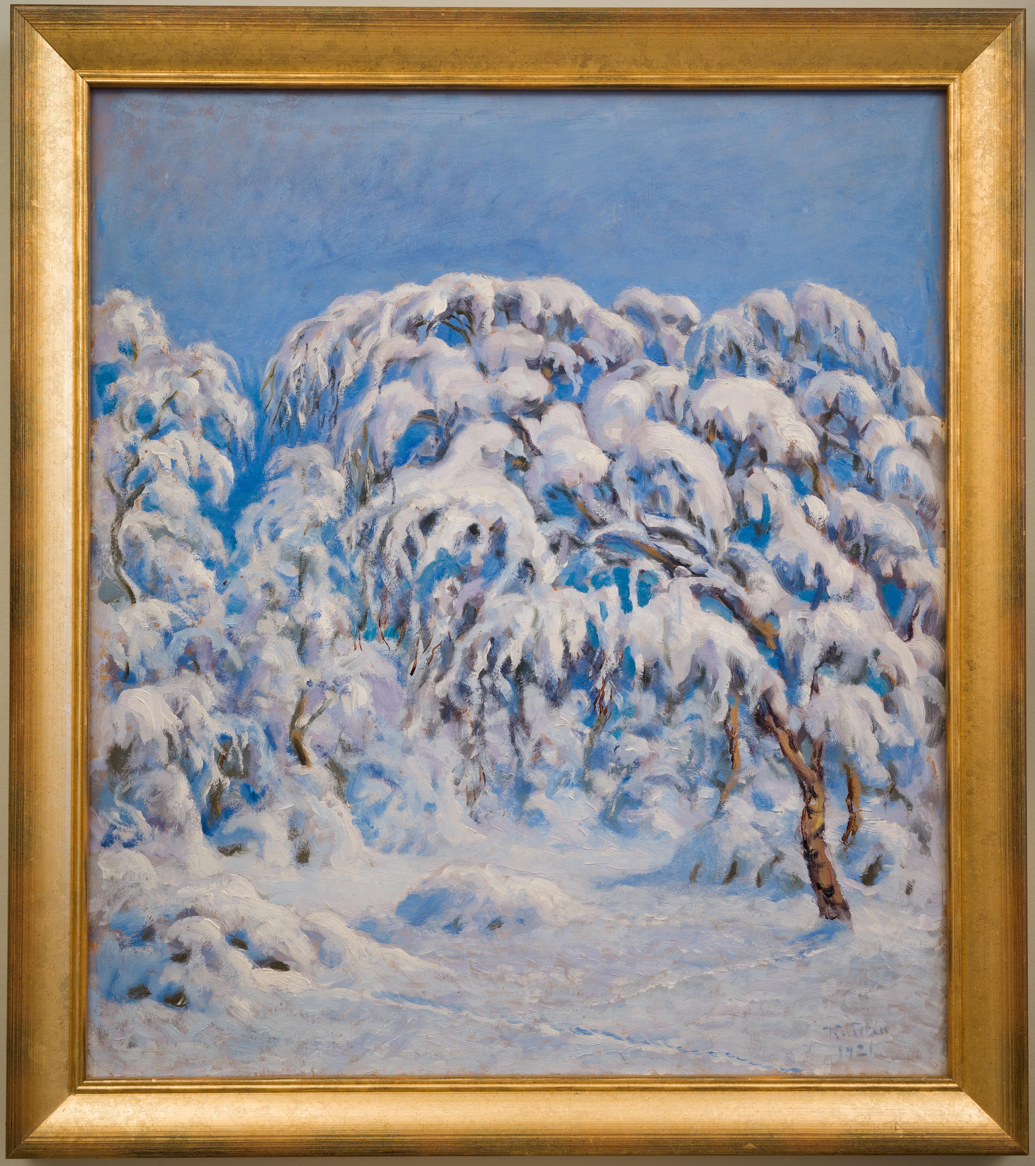 Birch Trees Covered With Heavy Snow by Swedish Artist Karl Tirén, 1921, Oilpaint