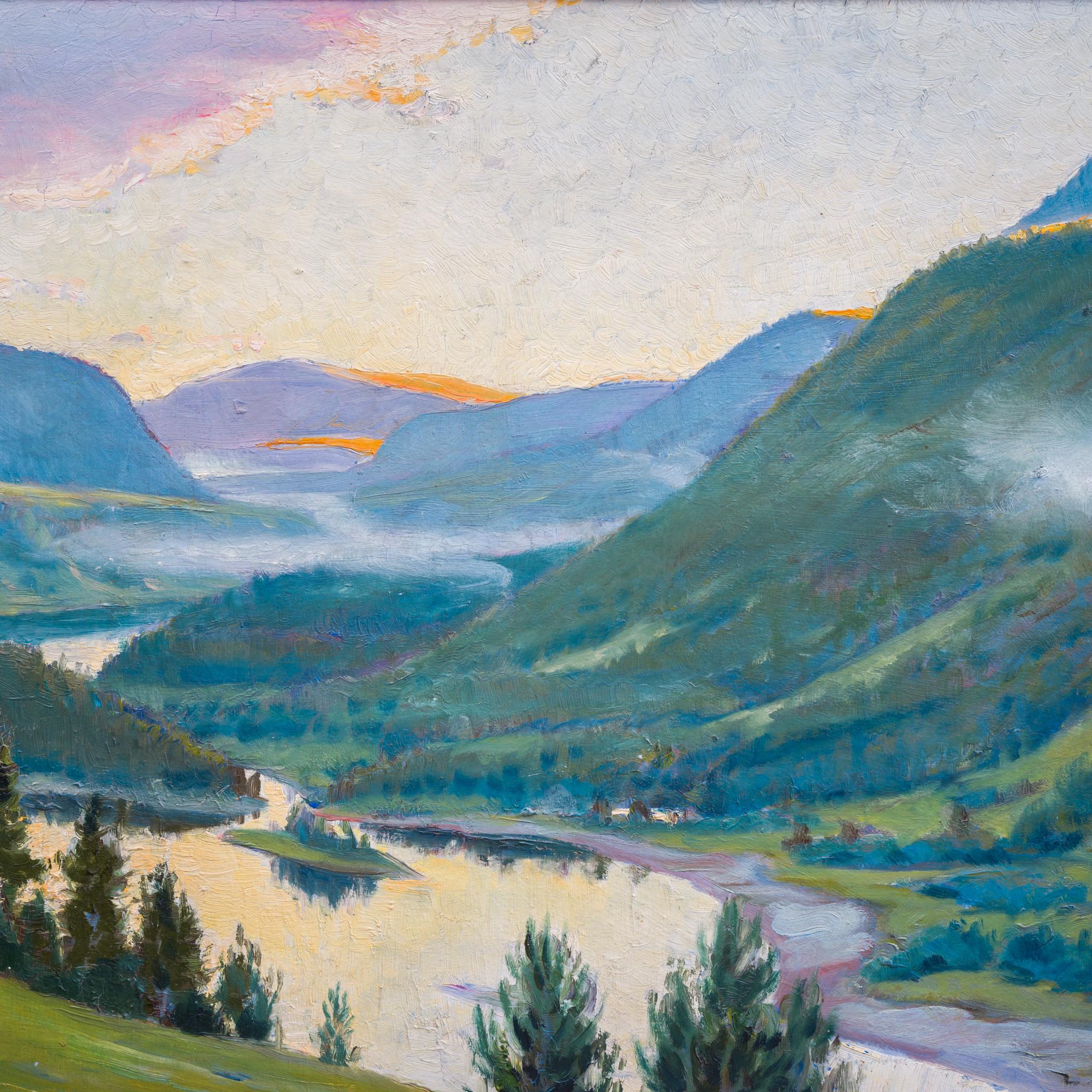 Step into a world of bygone beauty, captured exquisitely by the masterful hand of Karl Tirén (1869-1955), in this evocative landscape titled 