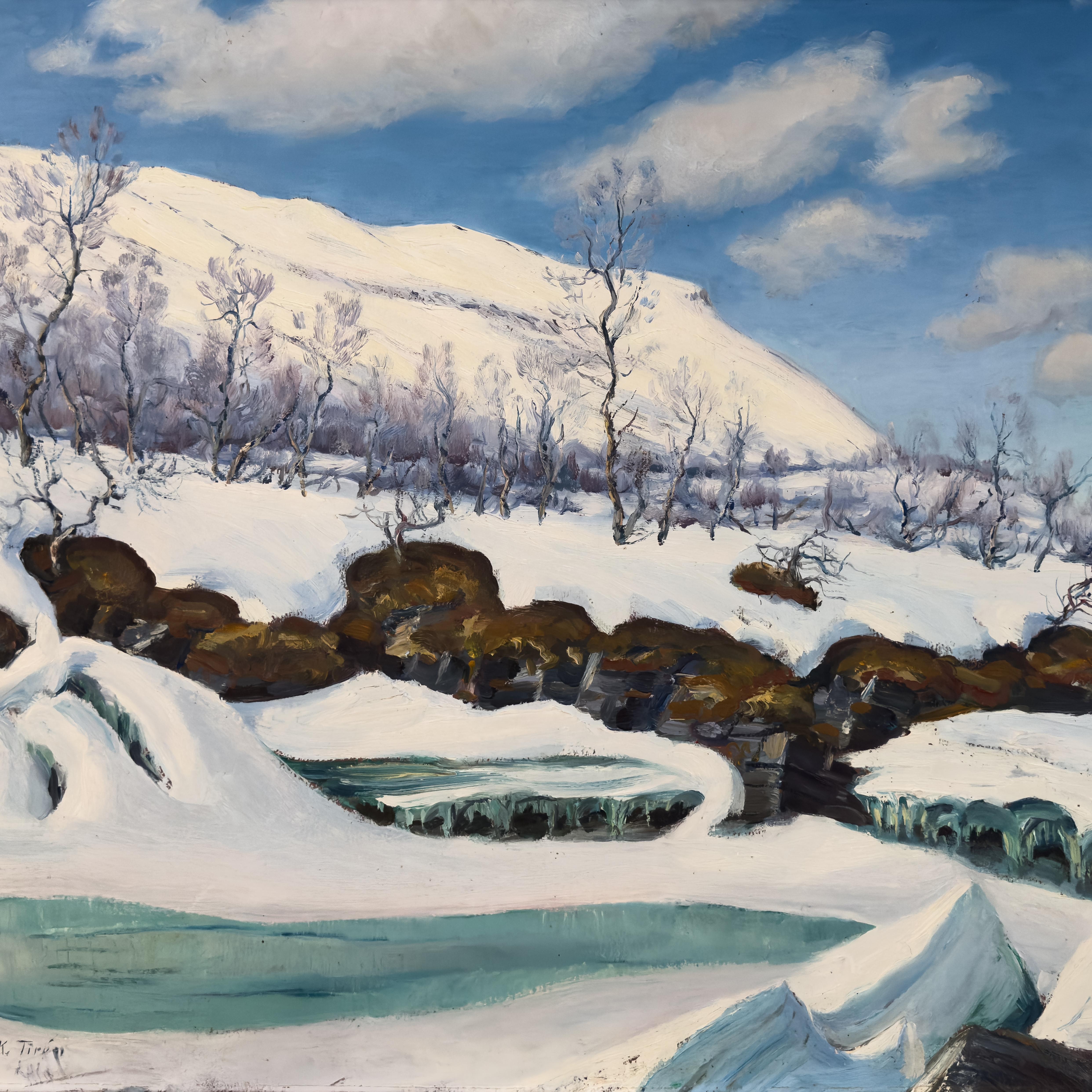 Vårvinter II (Winter, Early Spring II), Oil on Board, C. 1909 - Post-Impressionist Painting by Karl Tirén