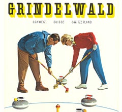Original Grindelwald Switzerland vintage curling winter sports poster