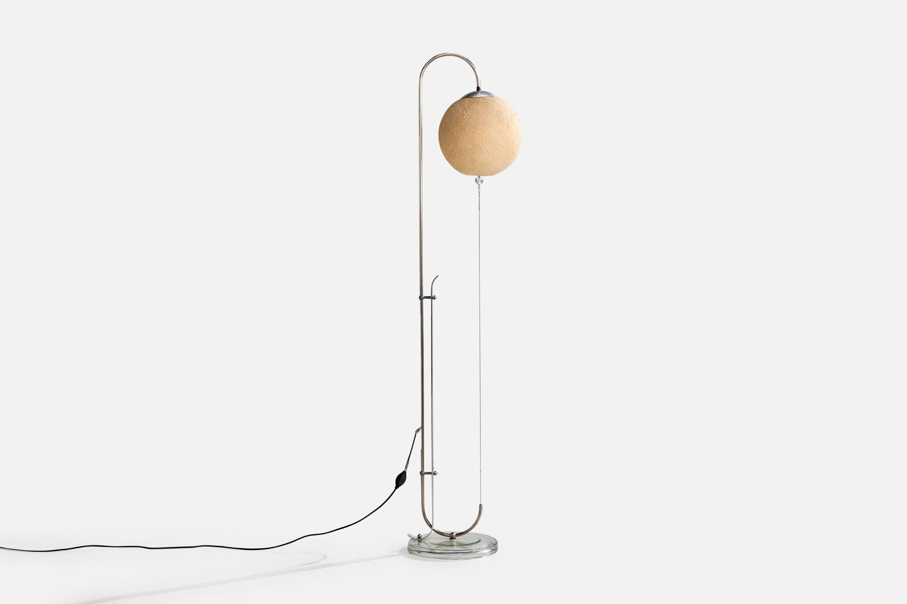 Karl Trabert Attribution, Adjustable Floor Lamp, Nickel, Paper, Germany, 1920s In Good Condition For Sale In High Point, NC