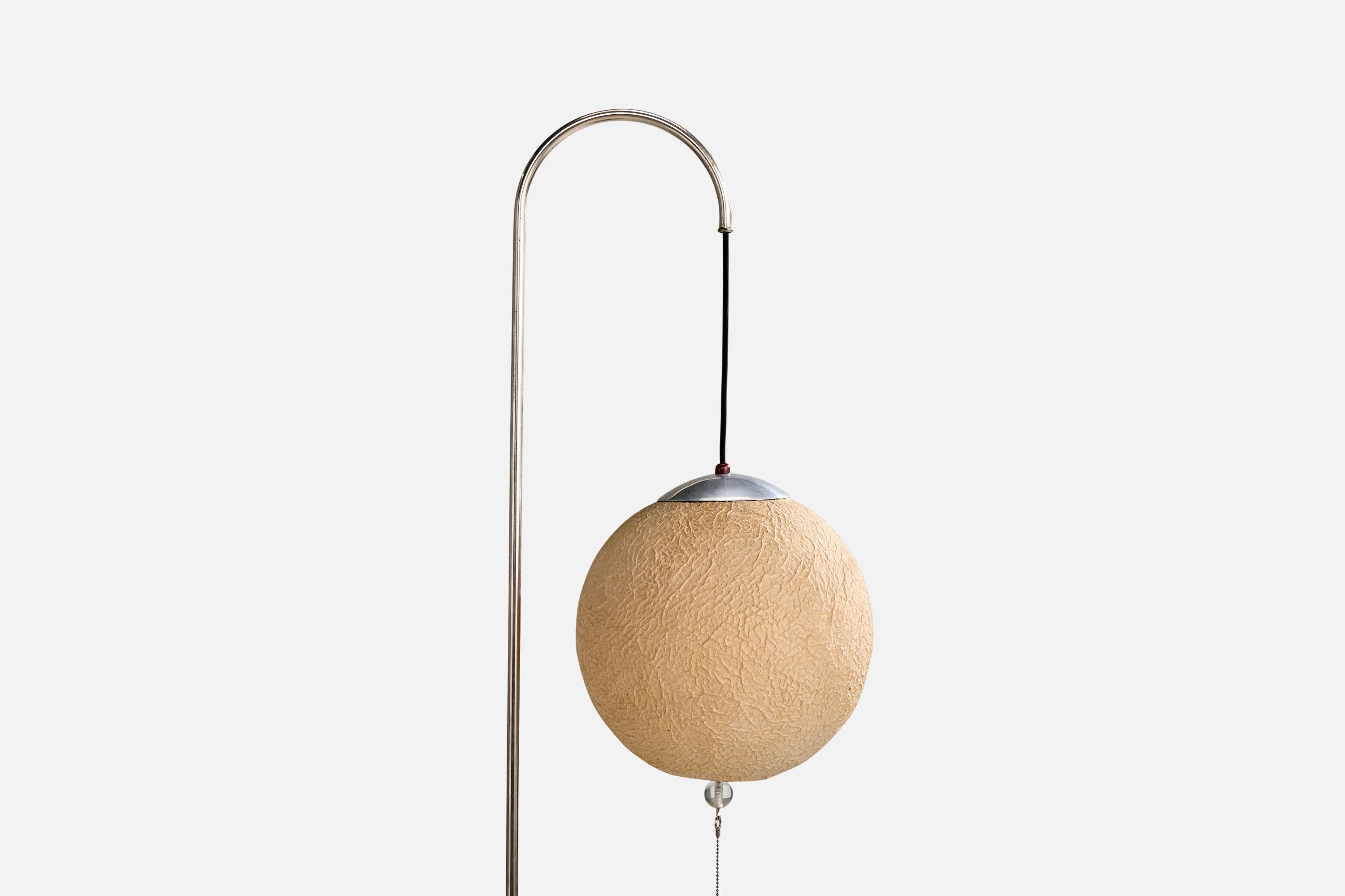 Early 20th Century Karl Trabert Attribution, Adjustable Floor Lamp, Nickel, Paper, Germany, 1920s For Sale