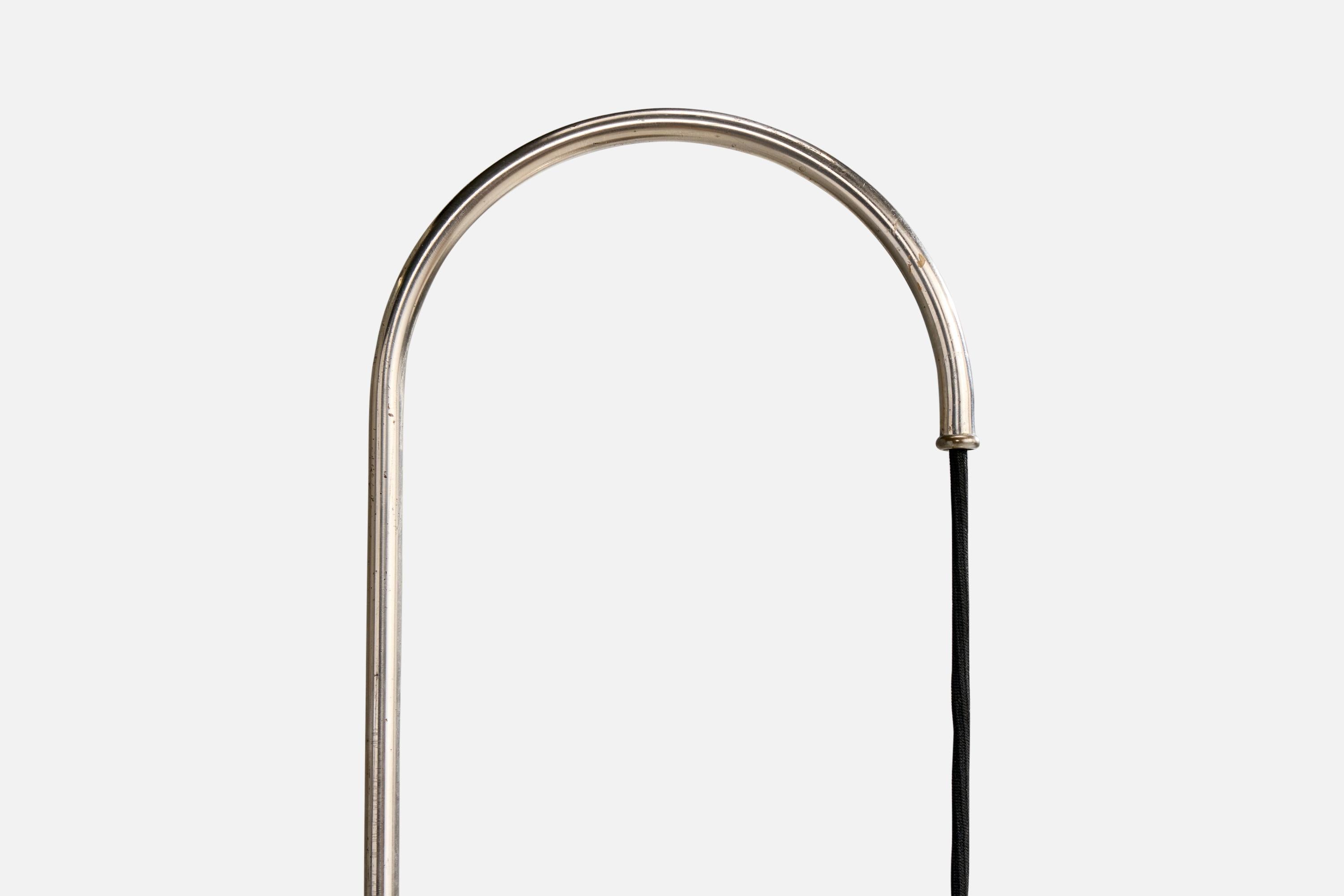 Karl Trabert Attribution, Adjustable Floor Lamp, Nickel, Paper, Germany, 1920s For Sale 1