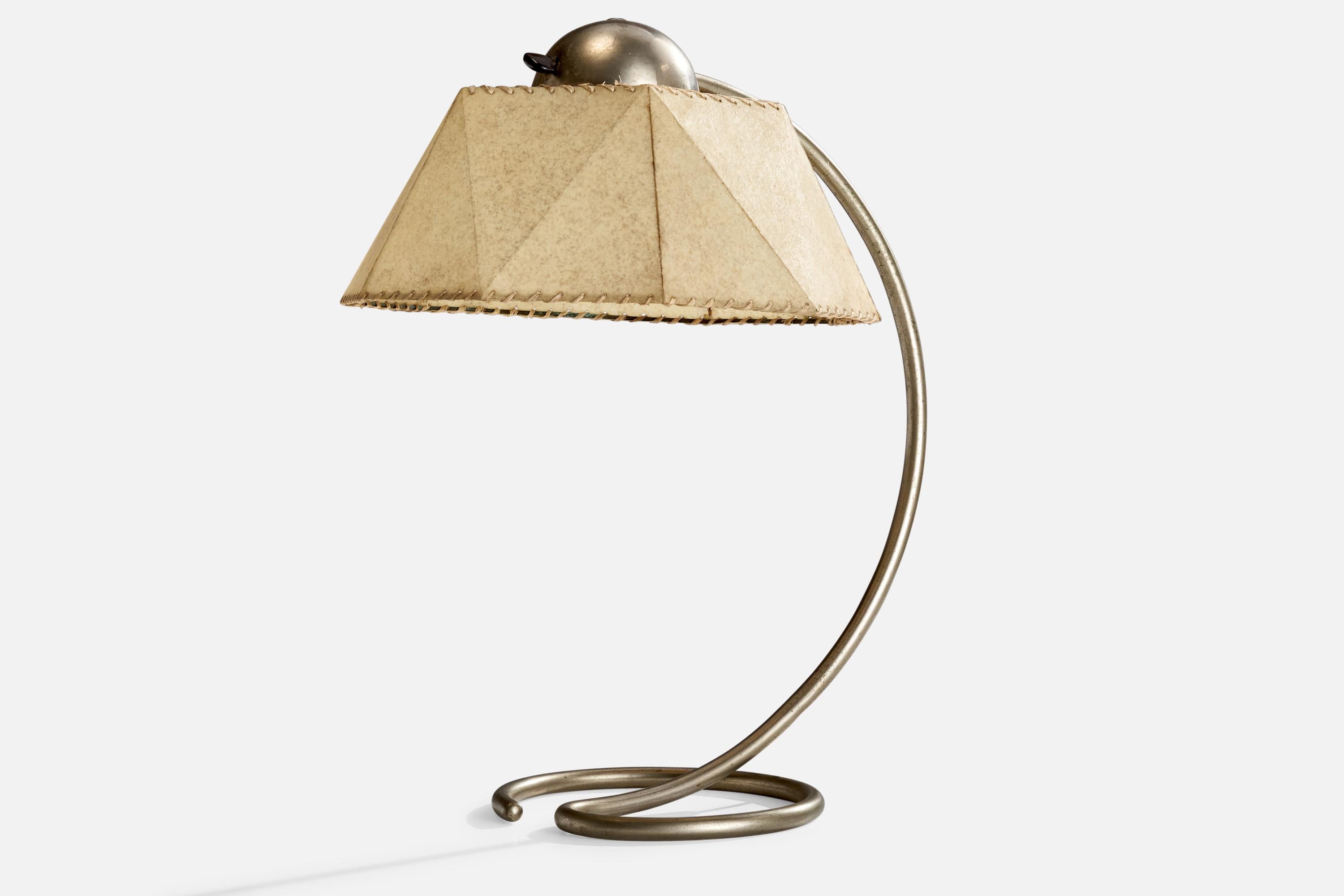 Bauhaus Karl Trabert, Diffuna Table Lamp, Nickel, Parchment Paper, Germany 1930s For Sale
