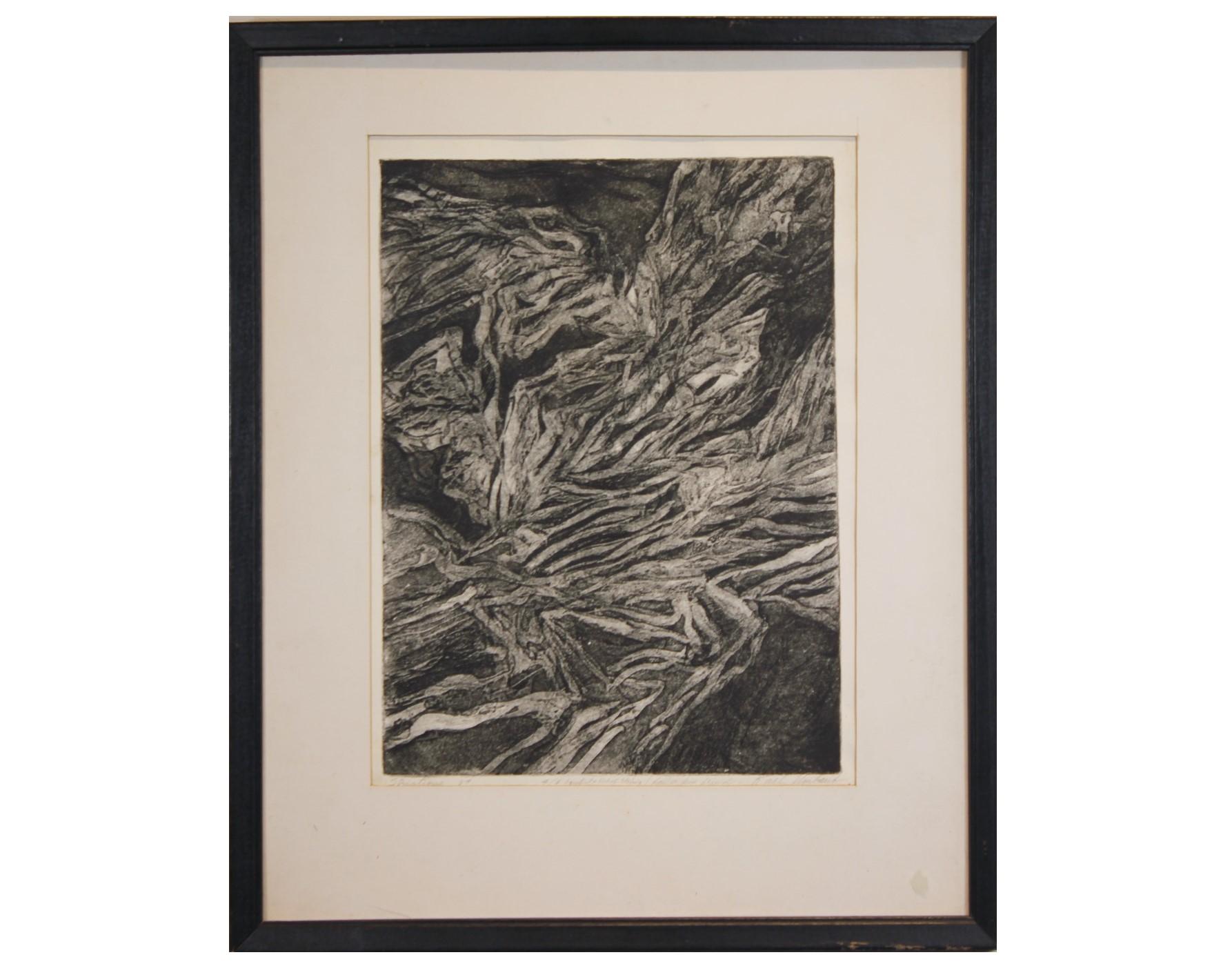 Karl Umlauf Abstract Print - "Striations" Abstract Expressionist Etching