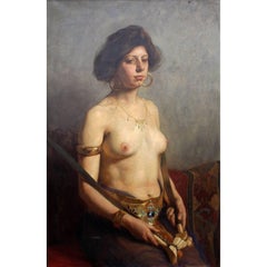 Karl Viktor Mayr, austriaco Óleo sobre lienzo "Una chica desnuda exótica"