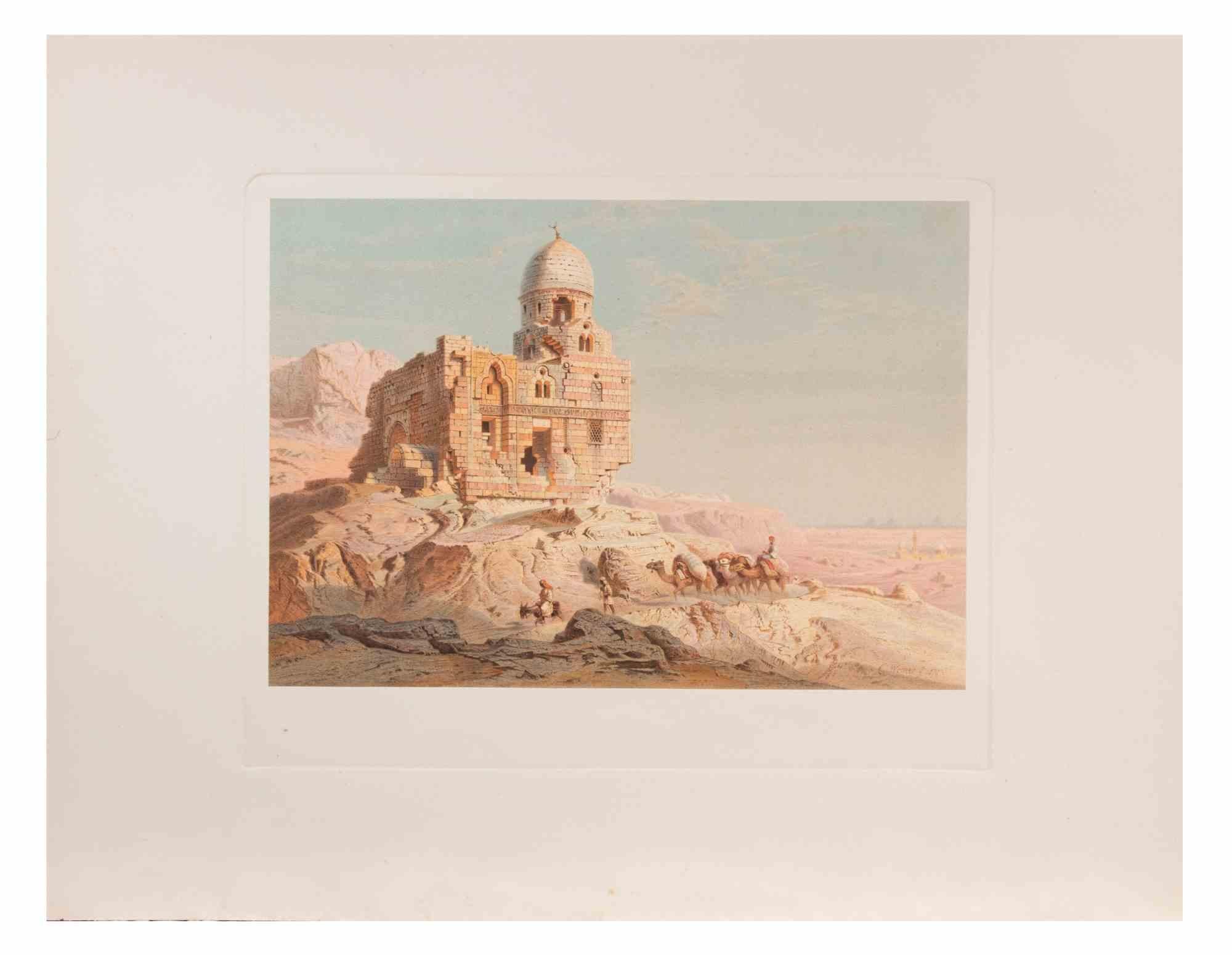 Ancient Egyptian ruins is a modern artwork realized d'apres Karl Werner.

Mixed colored cromolithograph. 

The artwork is after the watercolors realized by the artist during a trip to Egypt between 1862 and 1865.

This edition is from 1881.

Signed