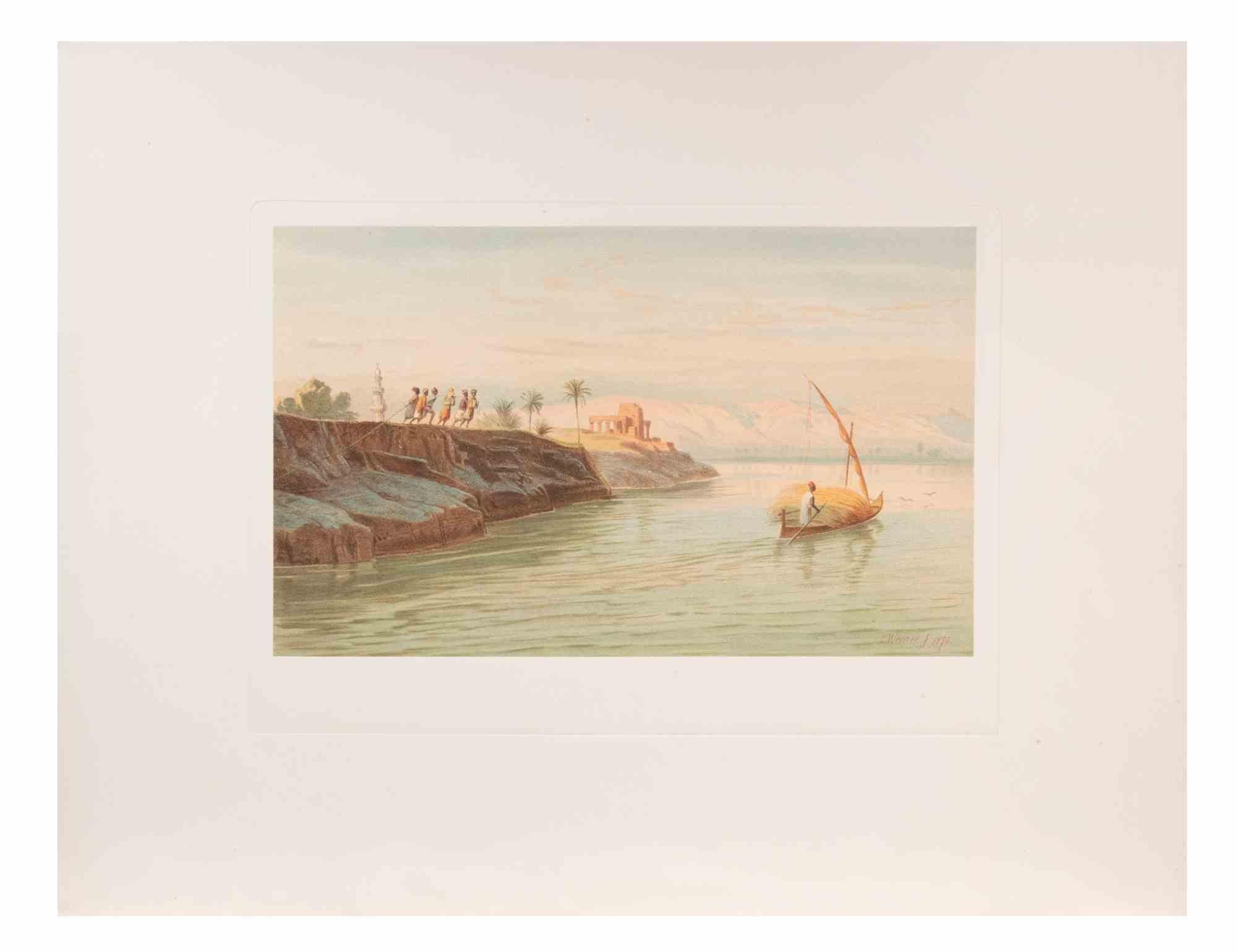 Sailing on the Nile ist ein modernes Kunstwerk, das d'apres Karl Werner realisiert wurde.

Gemischtfarbige Chromolithographie. 

Das Werk ist den Aquarellen nachempfunden, die der Künstler während einer Reise nach Ägypten zwischen 1862 und 1865