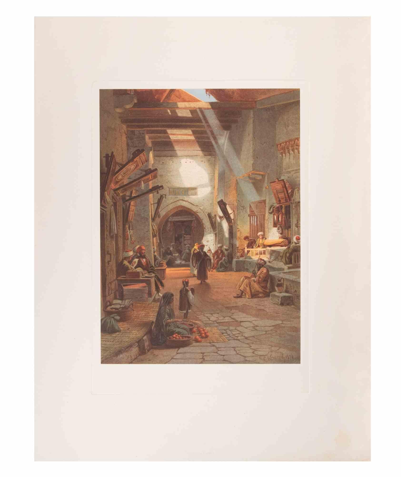 Suk is a modern artwork realized d'apres Karl Werner 

Mixed colored Chromolithograph. 

The artwork is  after the watercolor realized by the artist during a trip to Egypt between 1862 and 1865.

This edition is from 1881.

Signed on plate.