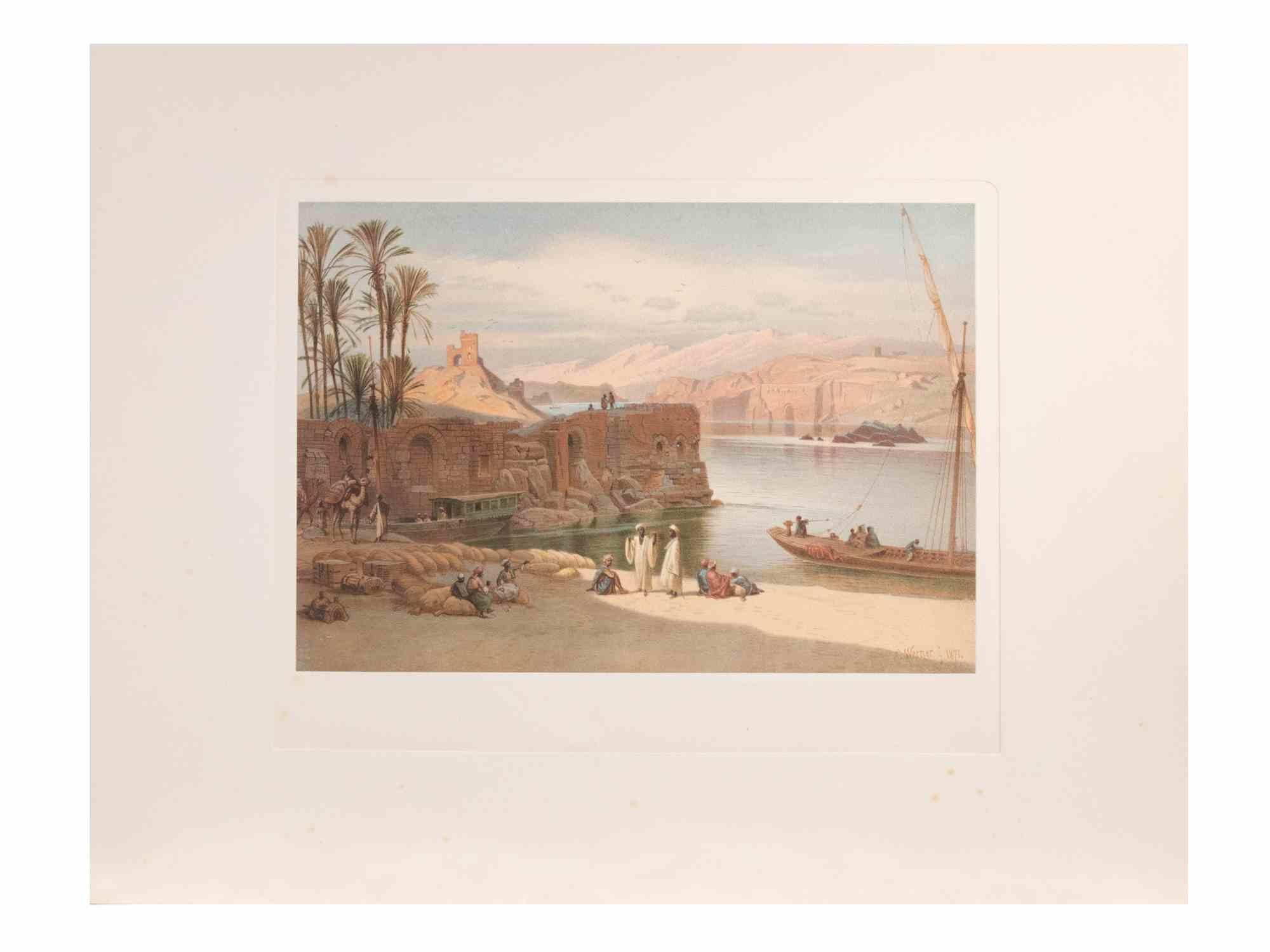 The Nile is a modern artwork realized d'apres Karl Werner 

Mixed colored Chromolithograph. 

The artwork is after the watercolors realized by the artist during a trip to Egypt between 1862 and 1865.

This edition is from 1881.

Signed on plate.