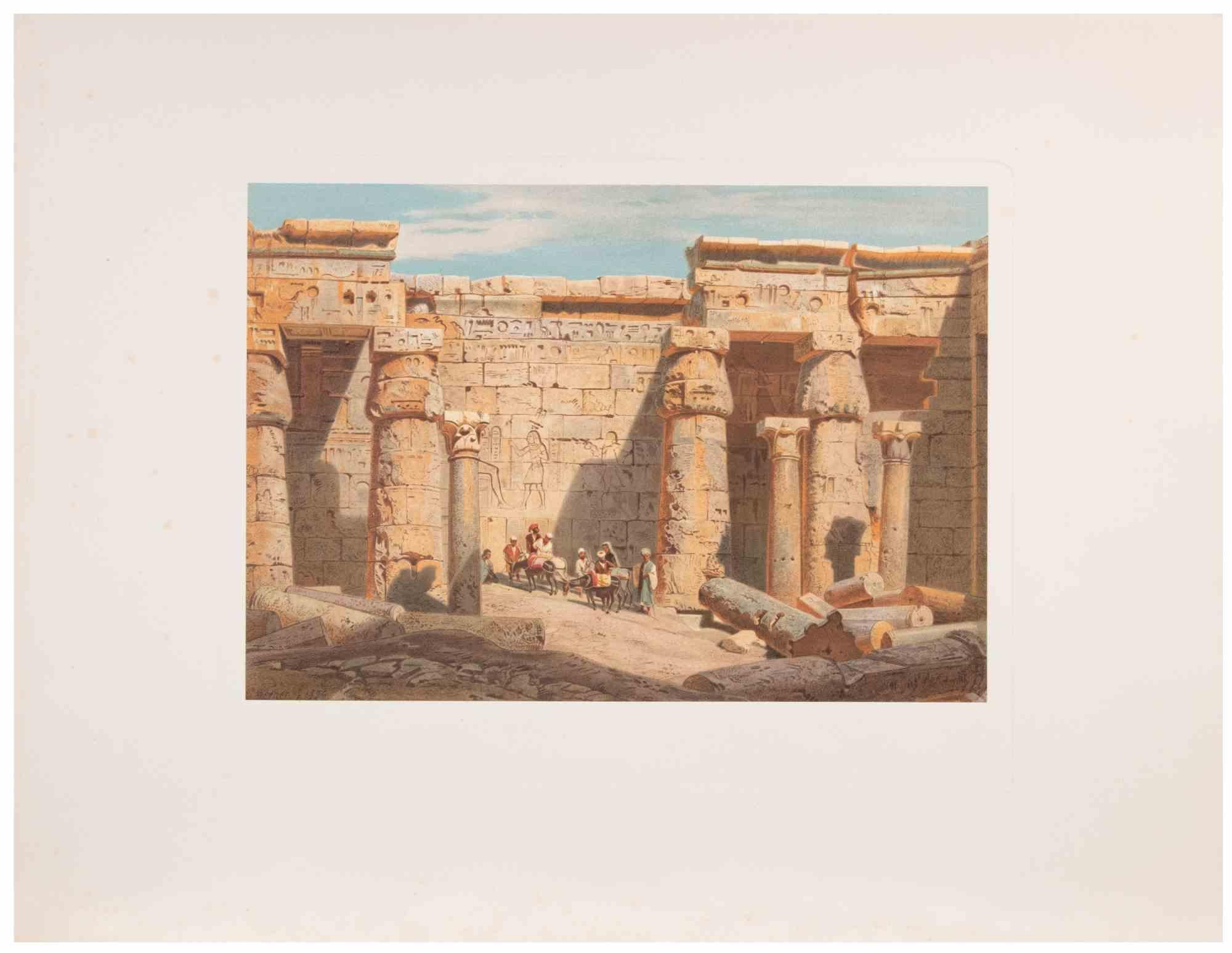 The Temple is a modern artwork realized d'apres Karl Werner 

Mixed colored cromolithograph. 

The artwork is after the watercolors realized by the artist during a trip to Egypt between 1862 and 1865.

This edition is from 1881.

Signed on plate.