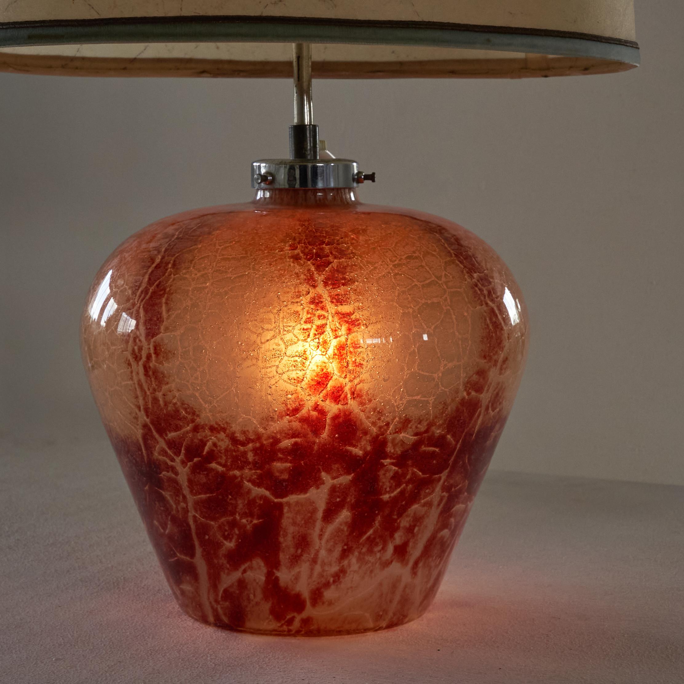 Hand-Crafted Karl Wiedmann Art Deco WMF Table Lamp in Art Glass with Original Shade 1930s For Sale