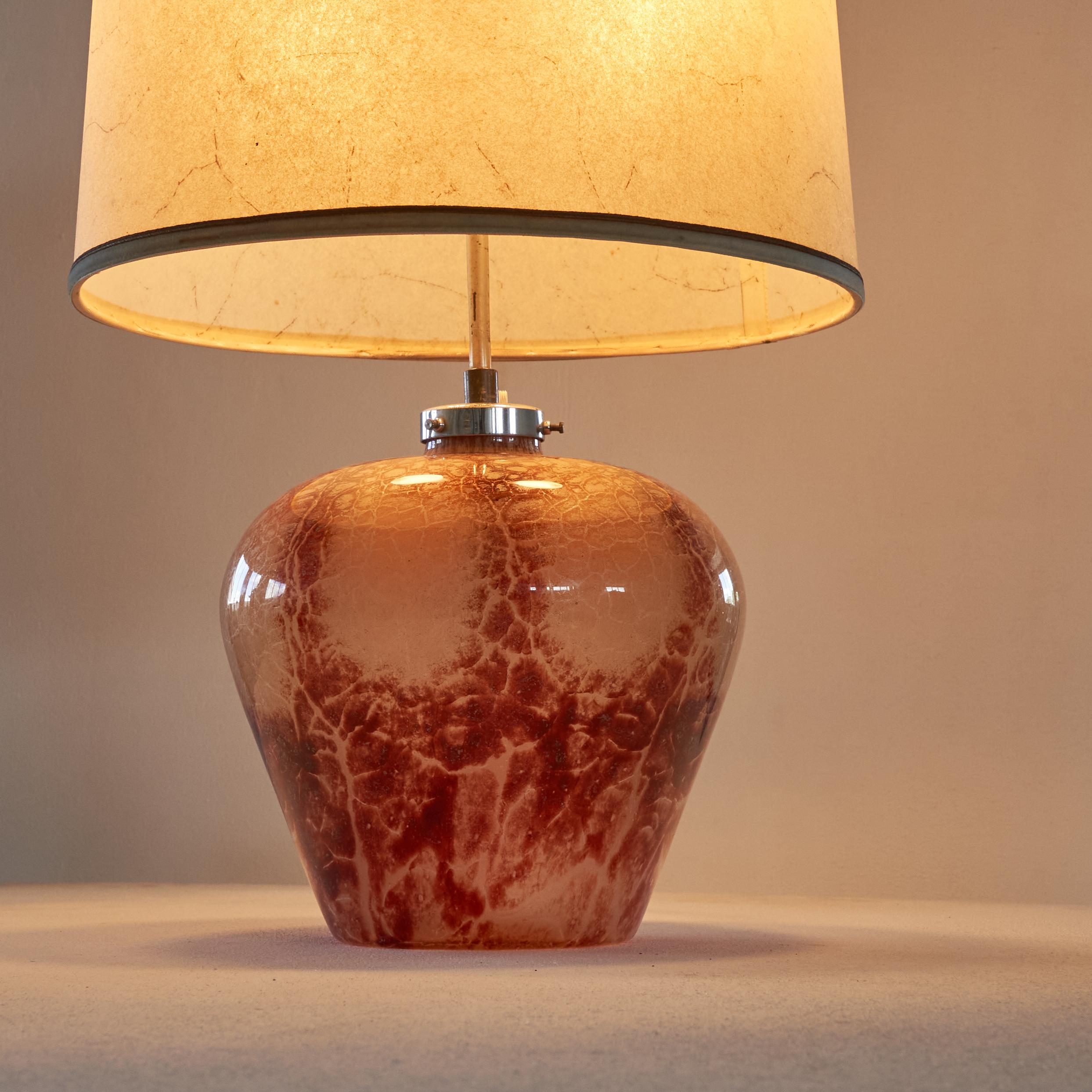 Karl Wiedmann Art Deco WMF Table Lamp in Art Glass with Original Shade 1930s For Sale 1