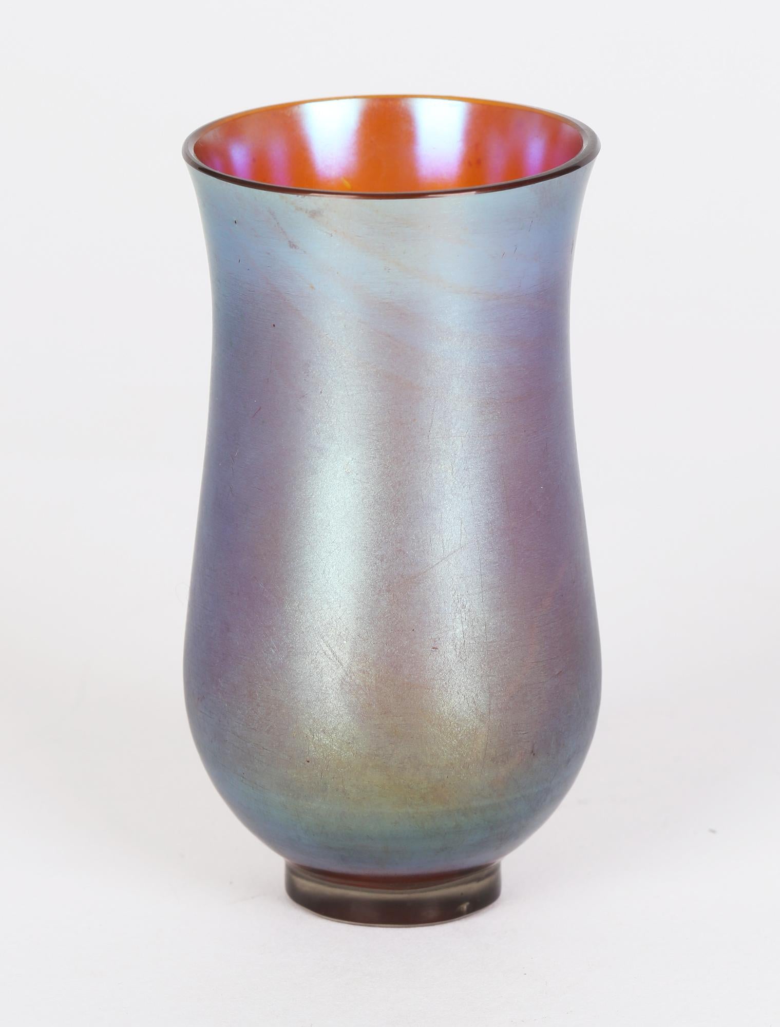Early 20th Century Karl Wiedmann for WMF Art Deco Myra Kristal Iridescent Miniature Art Glass Vase For Sale