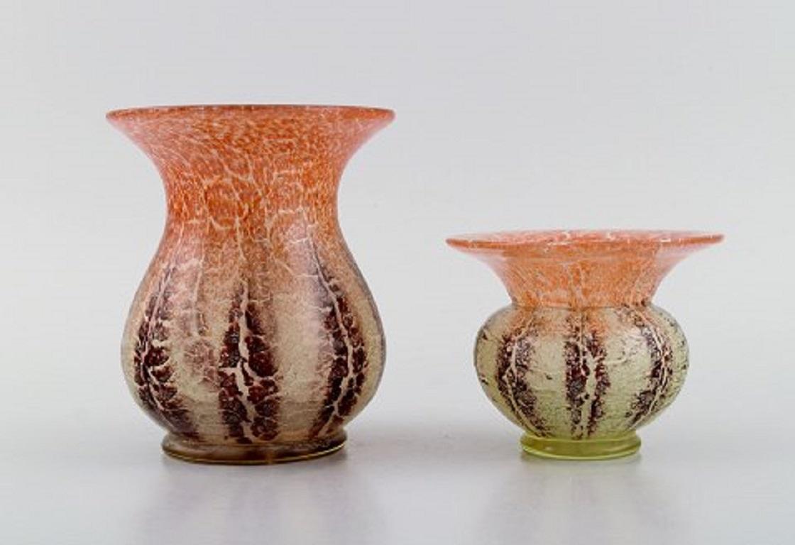 Karl Wiedmann for WMF. Three Ikora vases in mouth-blown art glass. Germany, 1930's.
Largest measures: 19 x 10 cm.
In excellent condition.