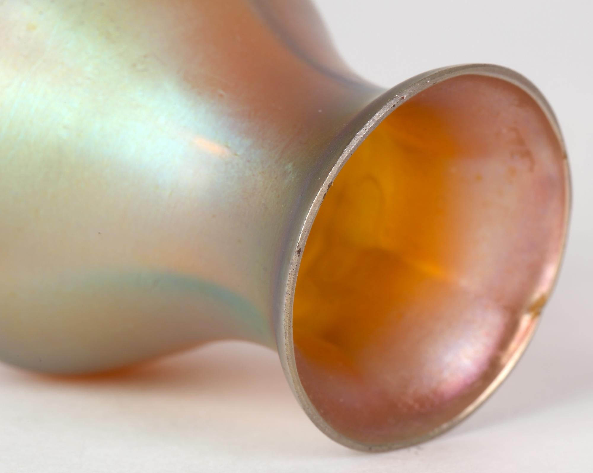 Blown Glass Karl Wiedmann WMF Art Deco Myra Kristal Iridescent Miniature Art Glass Vase For Sale