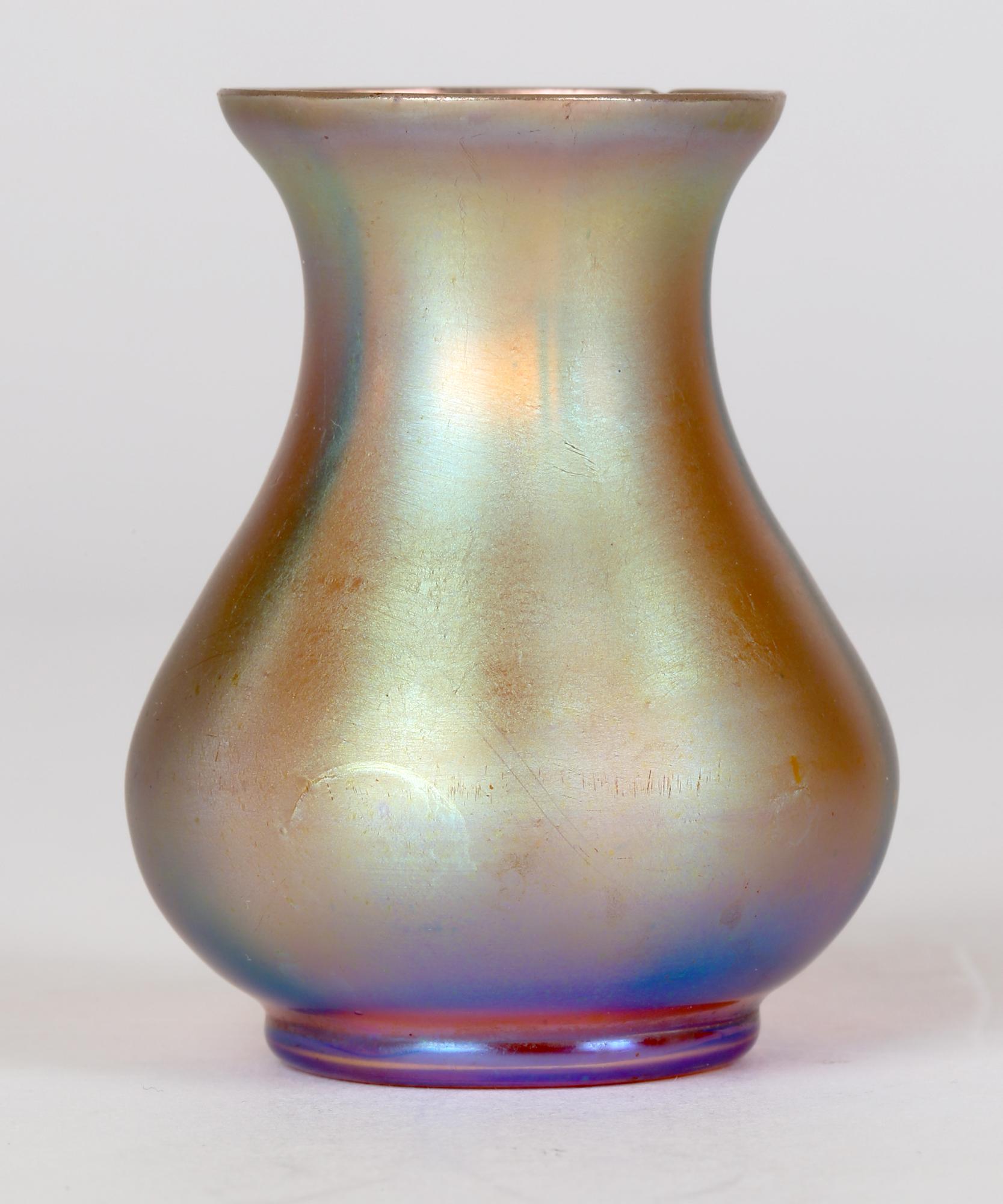 Karl Wiedmann WMF Art Deco Myra Kristal Iridescent Miniature Art Glass Vase For Sale 2
