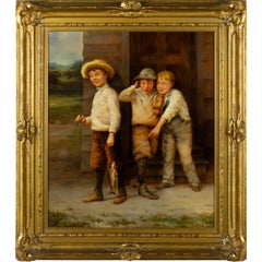 Three Little Rascals Oil on Canvas Painting, 19th Century Genre Scene
