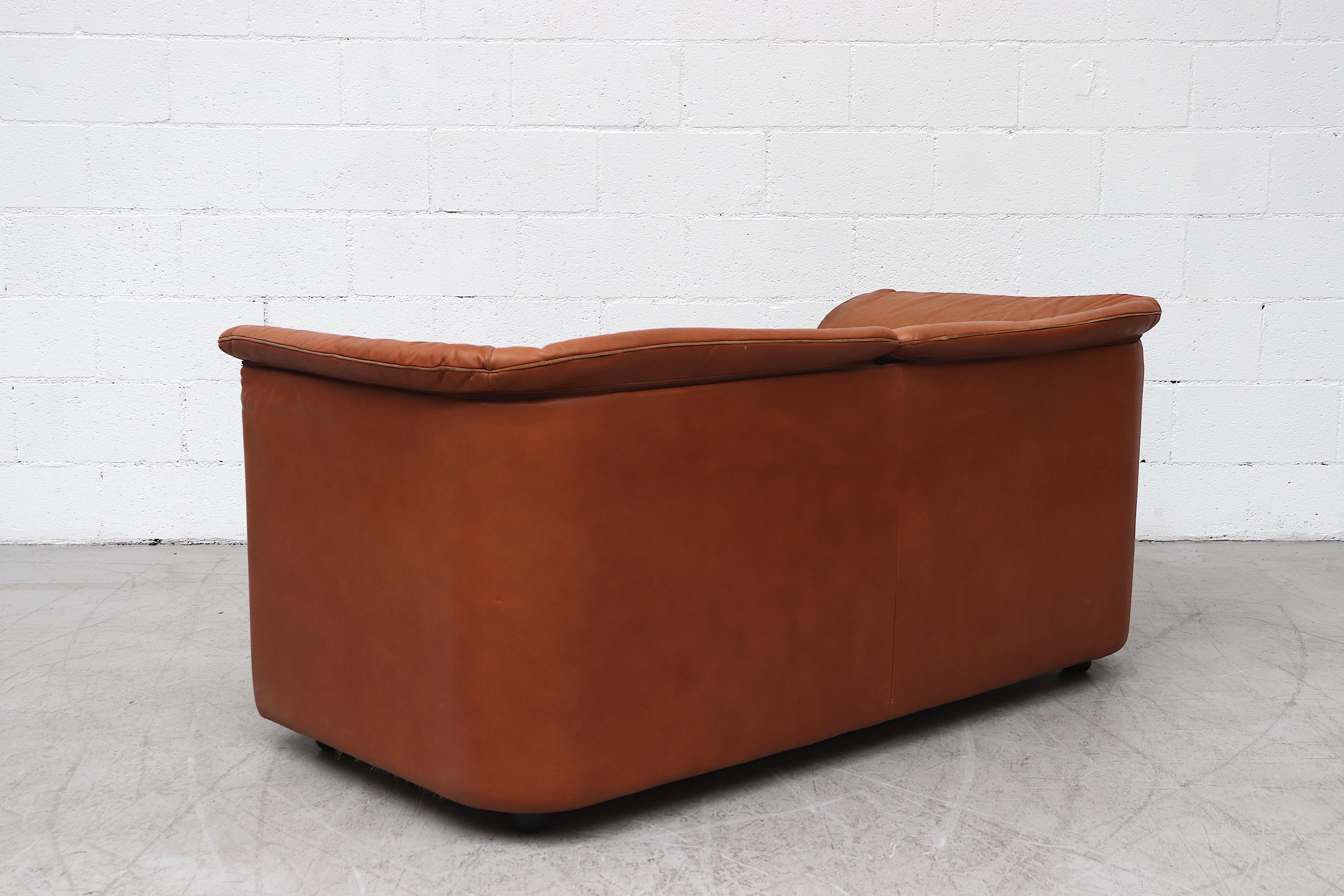 Mid-Century Modern Karl Wittman Cognac Leather 'Hochbarett' Love Seat