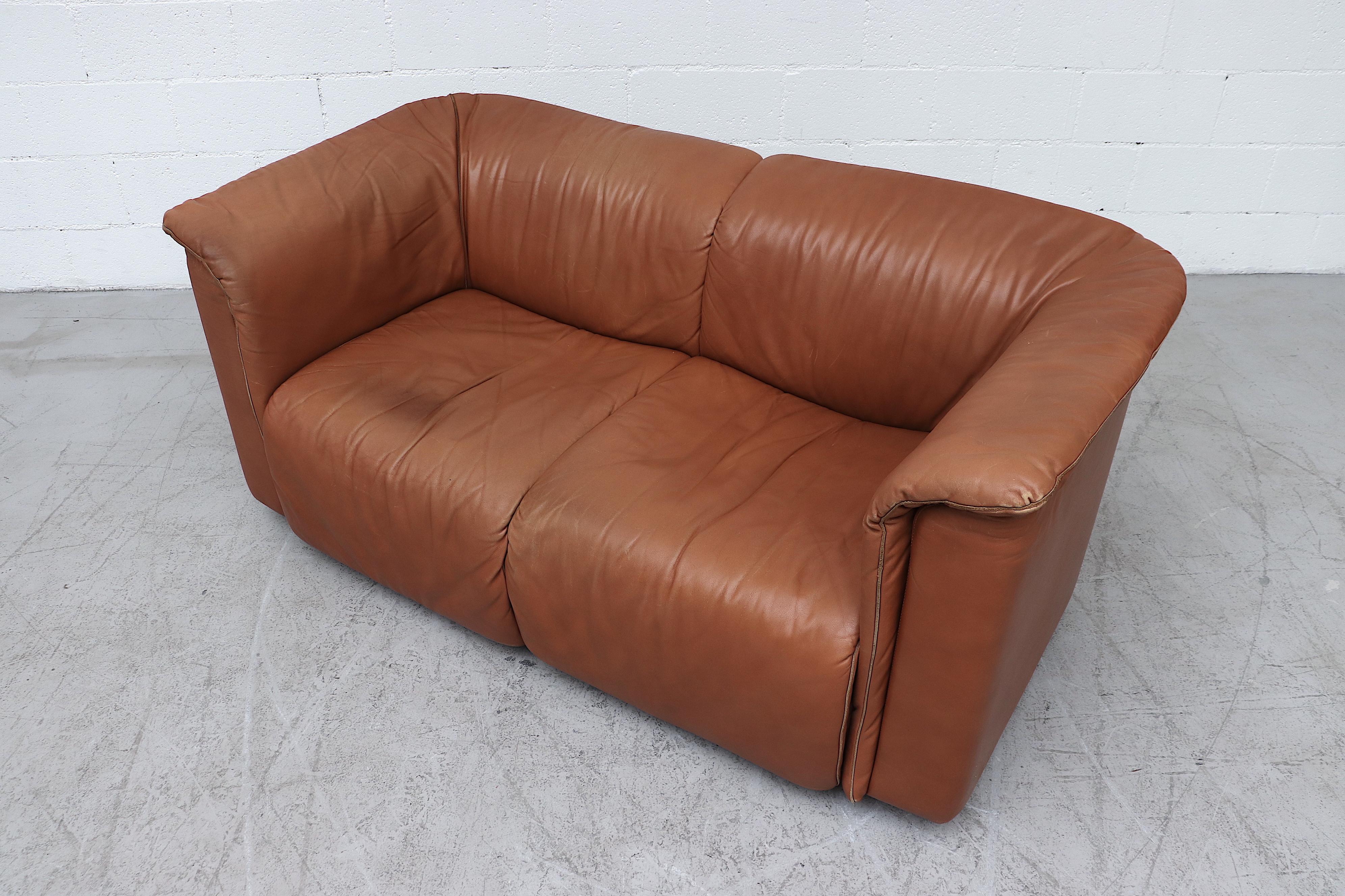 Austrian Karl Wittman Cognac Leather 'Hochbarett' Love Seat