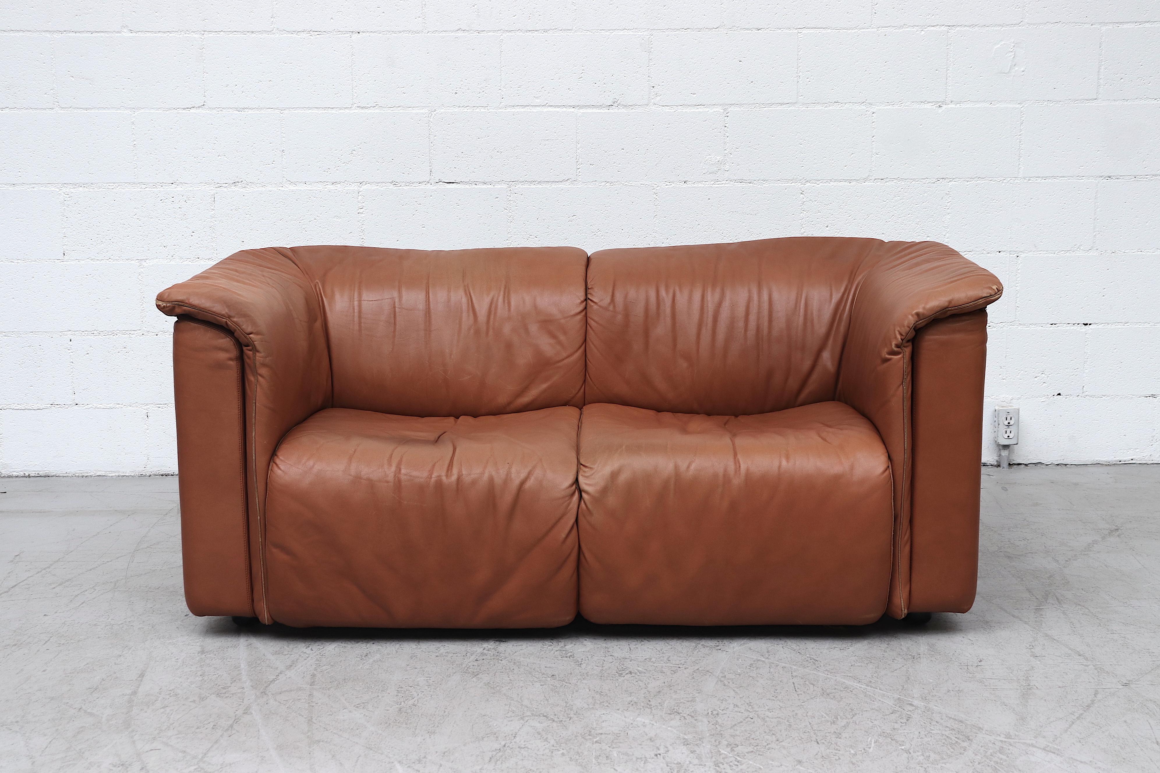 Karl Wittman Cognac Leather 'Hochbarett' Love Seat In Good Condition In Los Angeles, CA