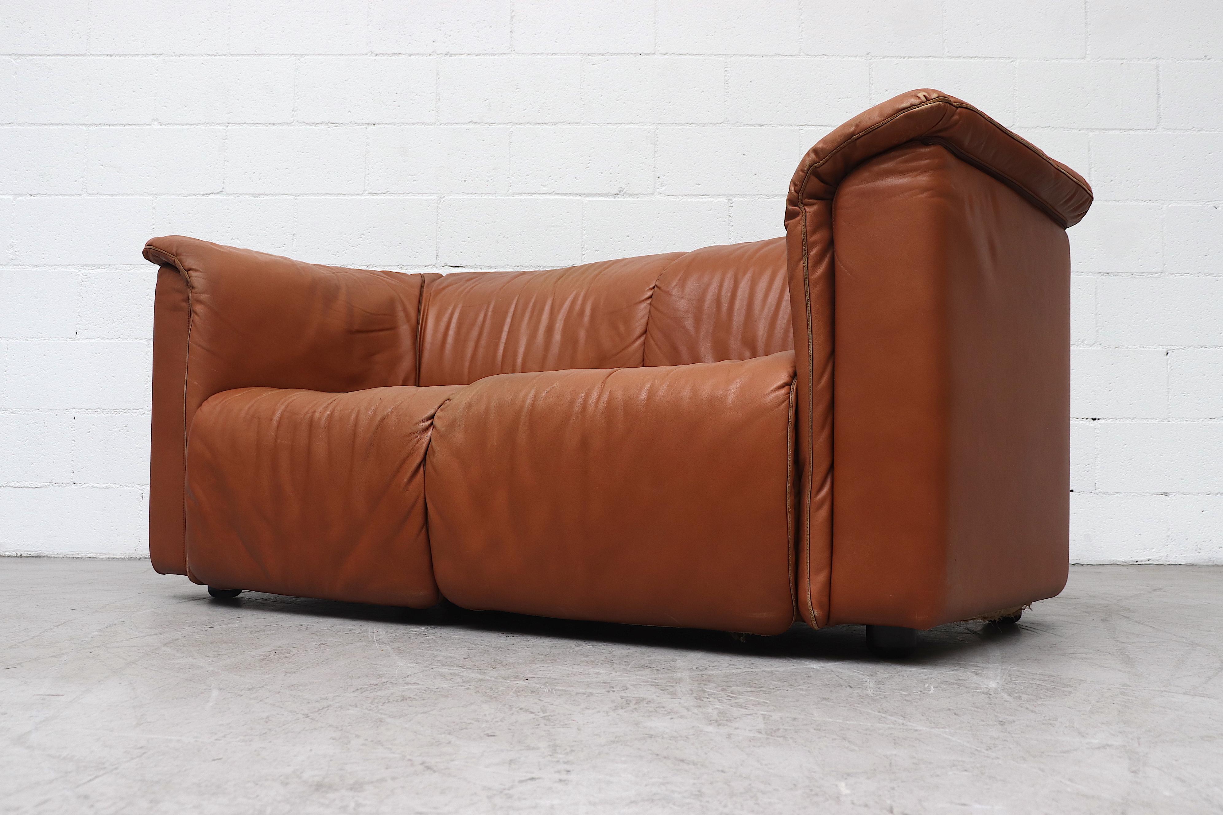 Late 20th Century Karl Wittman Cognac Leather 'Hochbarett' Love Seat
