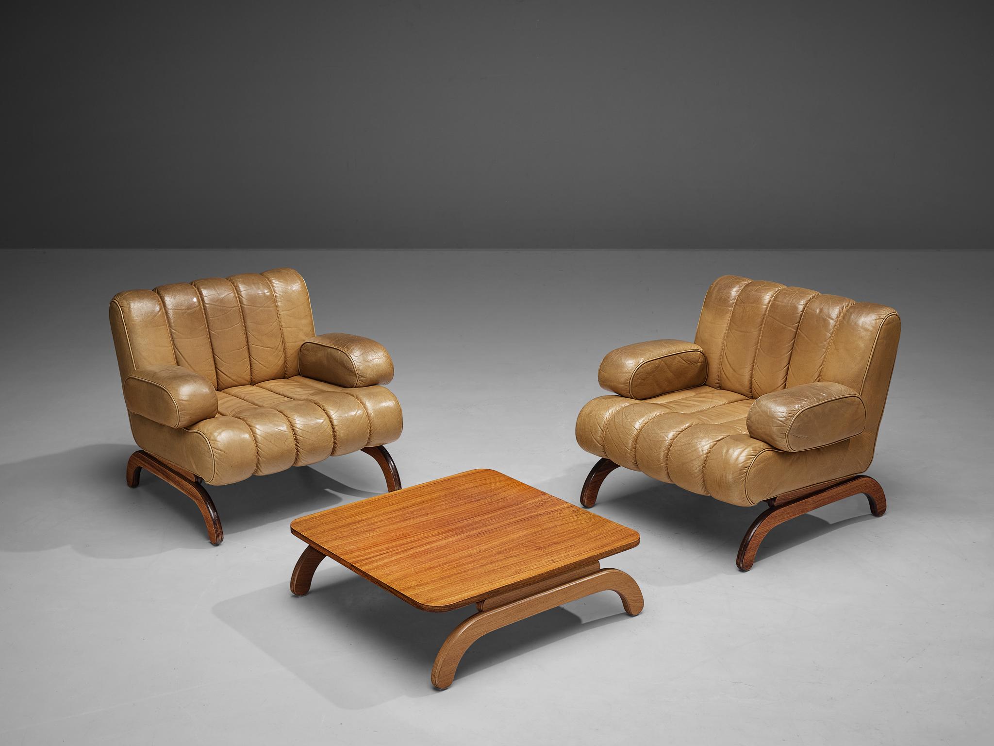 Mid-Century Modern Karl Wittman Set of ‘Independence’ Lounge Chairs and Coffee Table in Leather