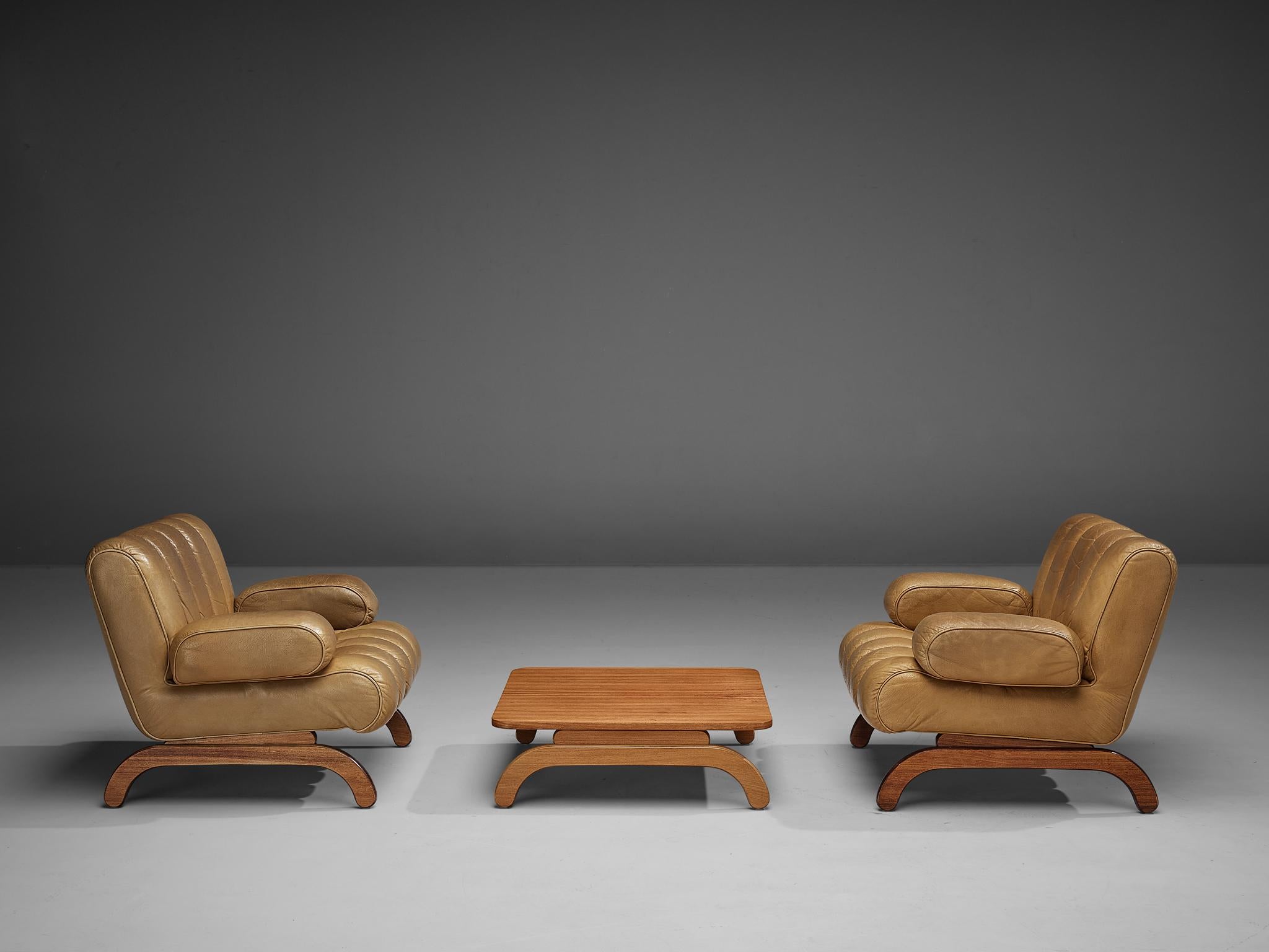 Austrian Karl Wittman Set of ‘Independence’ Lounge Chairs and Coffee Table in Leather