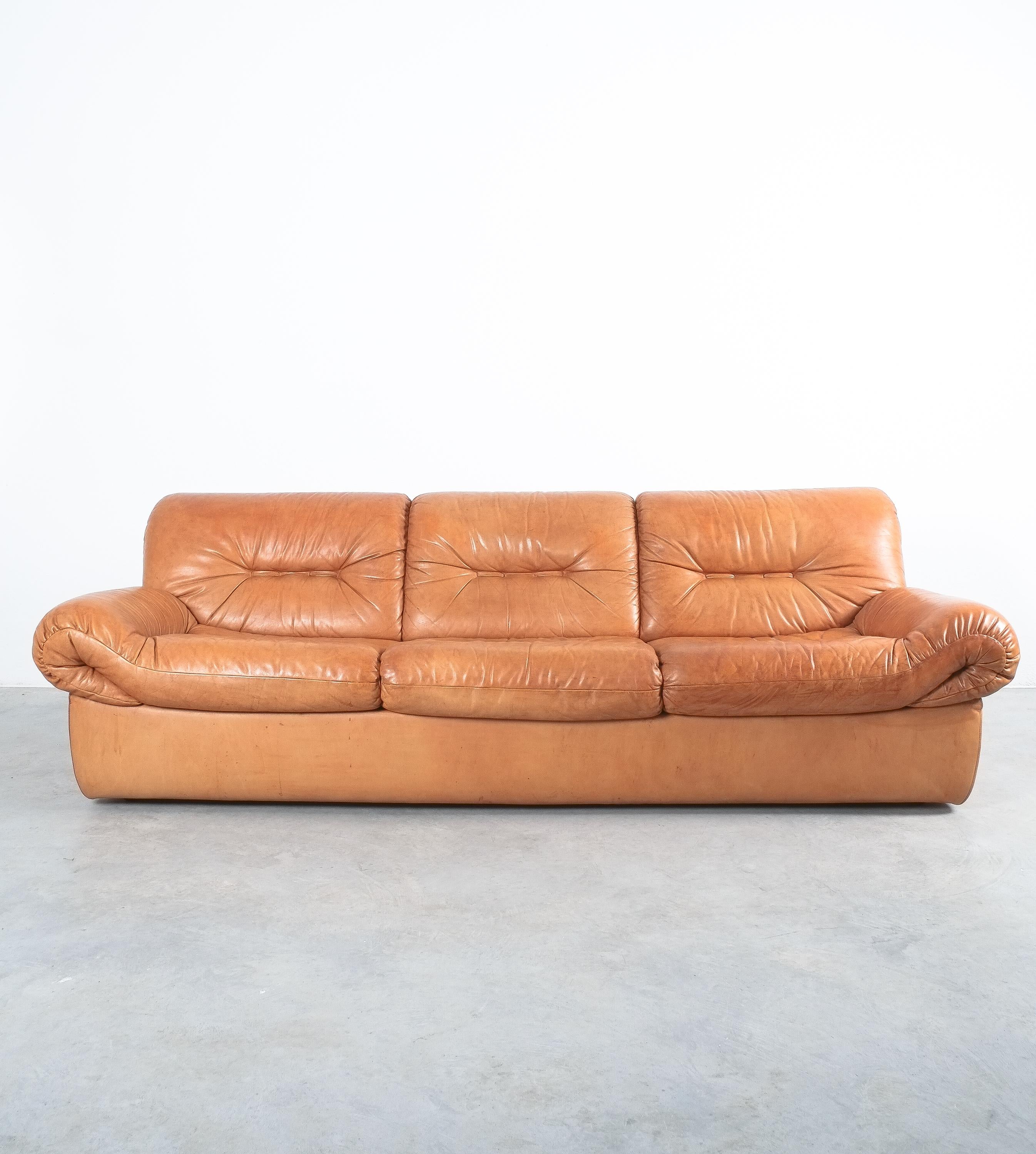 Karl Wittmann Chairman Sofa Cognac Brown Leather by Bruno Egger, Austria 1971 1