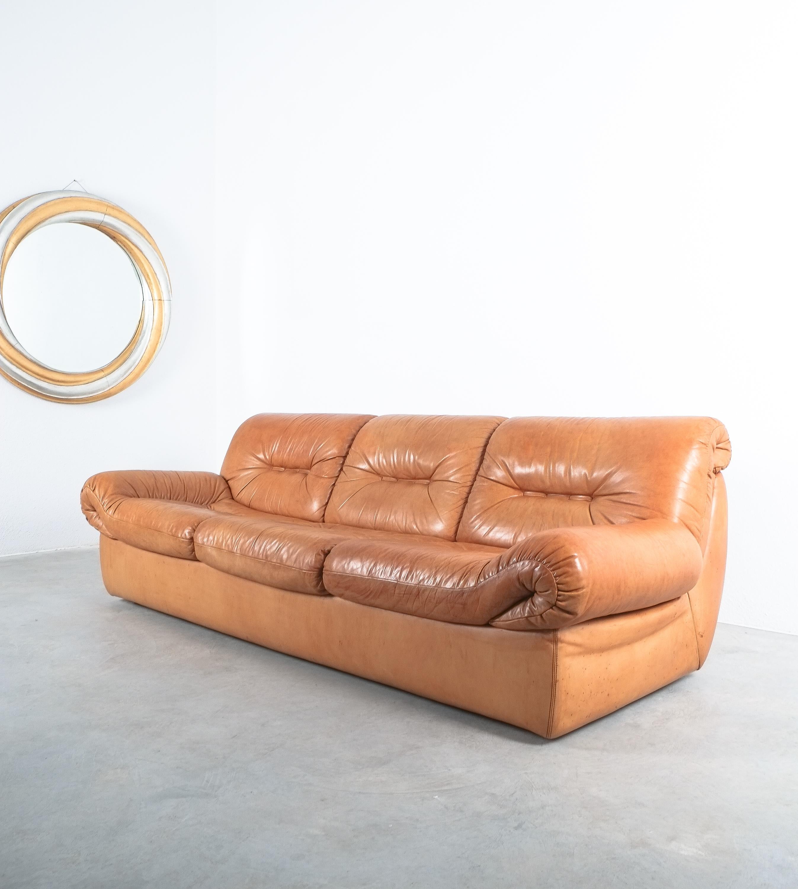 Karl Wittmann Chairman Sofa Cognac Brown Leather by Bruno Egger, Austria 1971 2