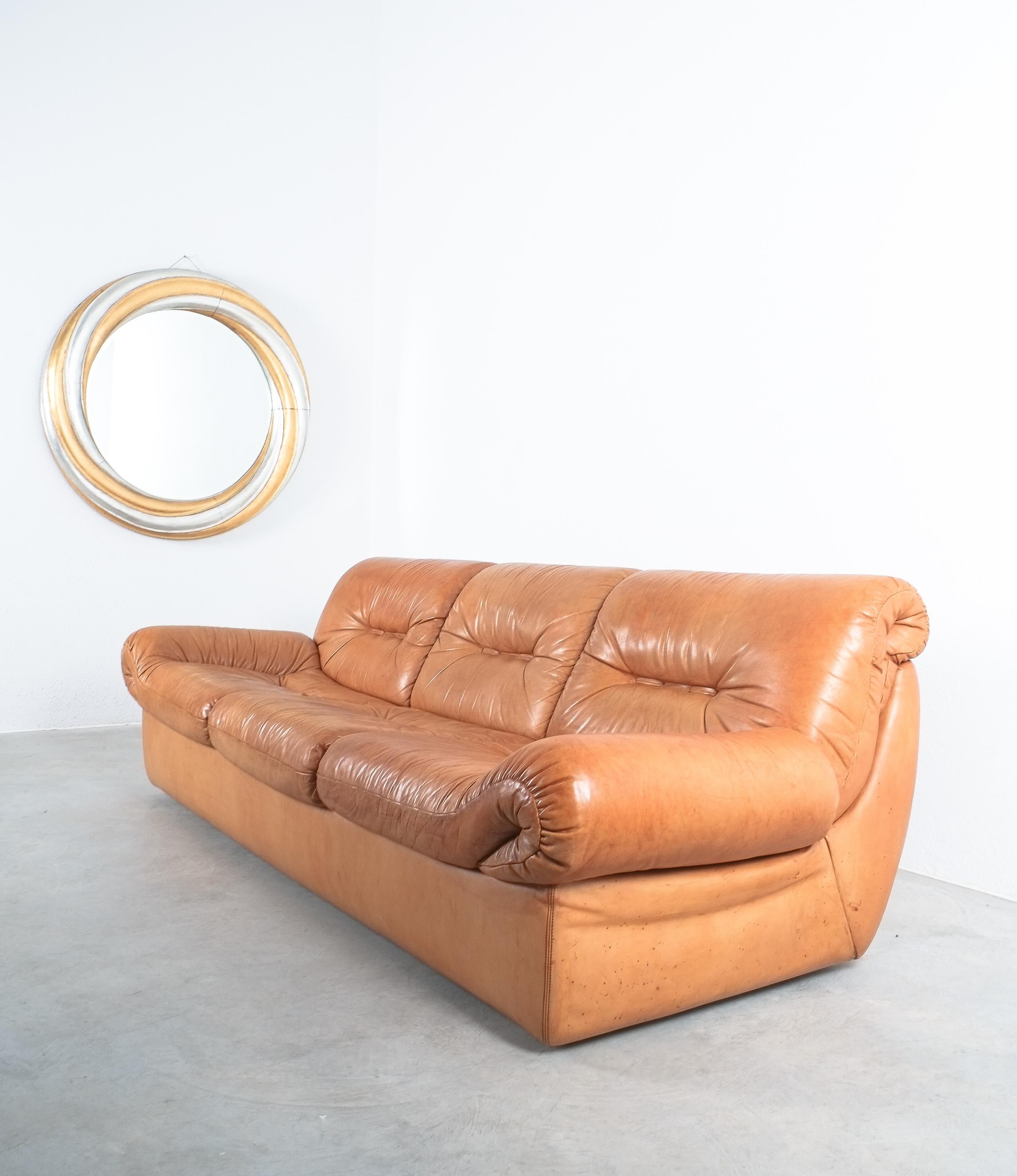 Karl Wittmann Chairman Sofa Cognac Brown Leather by Bruno Egger, Austria 1971 In Good Condition For Sale In Vienna, AT