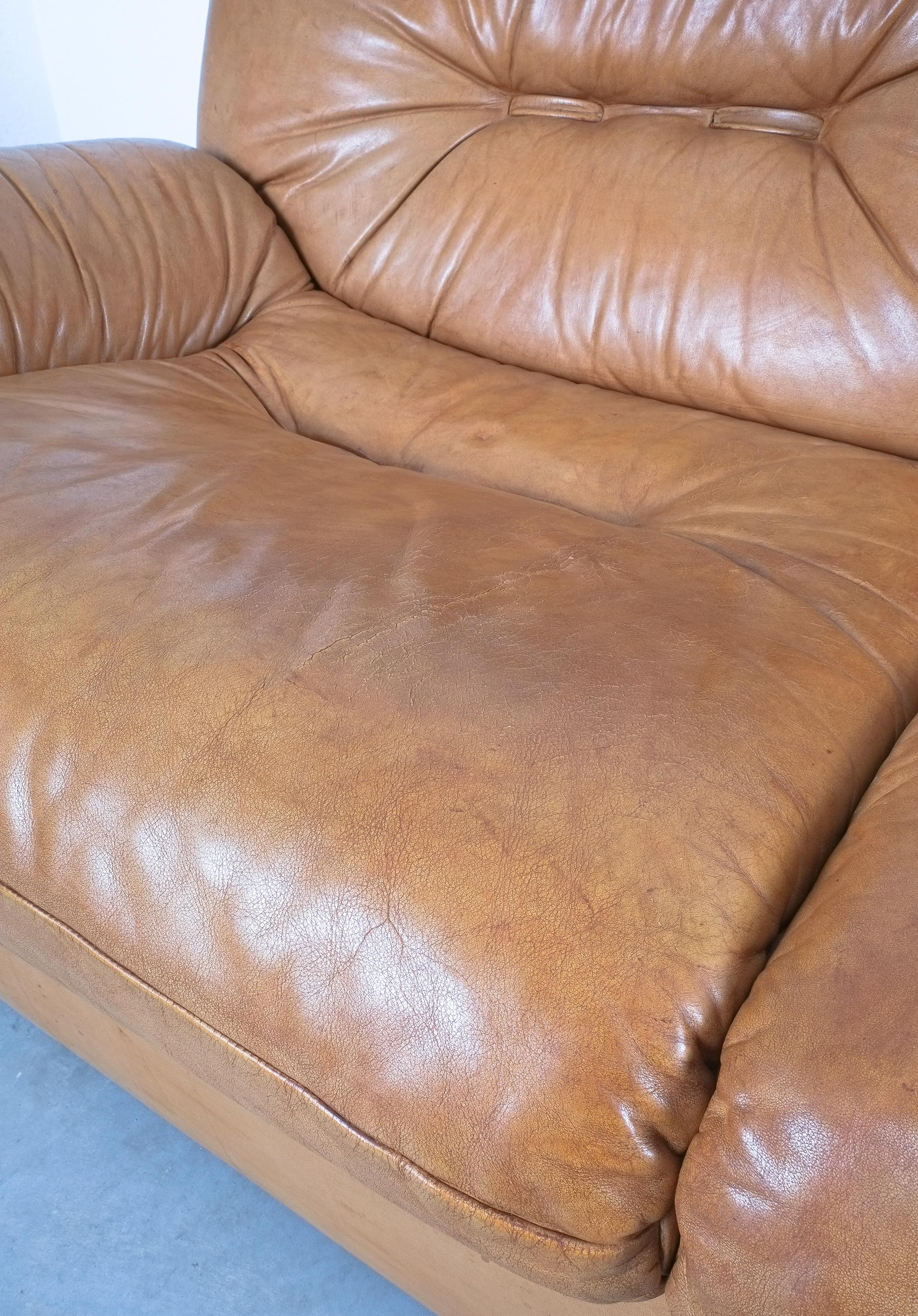 Late 20th Century Karl Wittmann Chairman Sofa Cognac Brown Leather by Bruno Egger, Austria 1971 For Sale