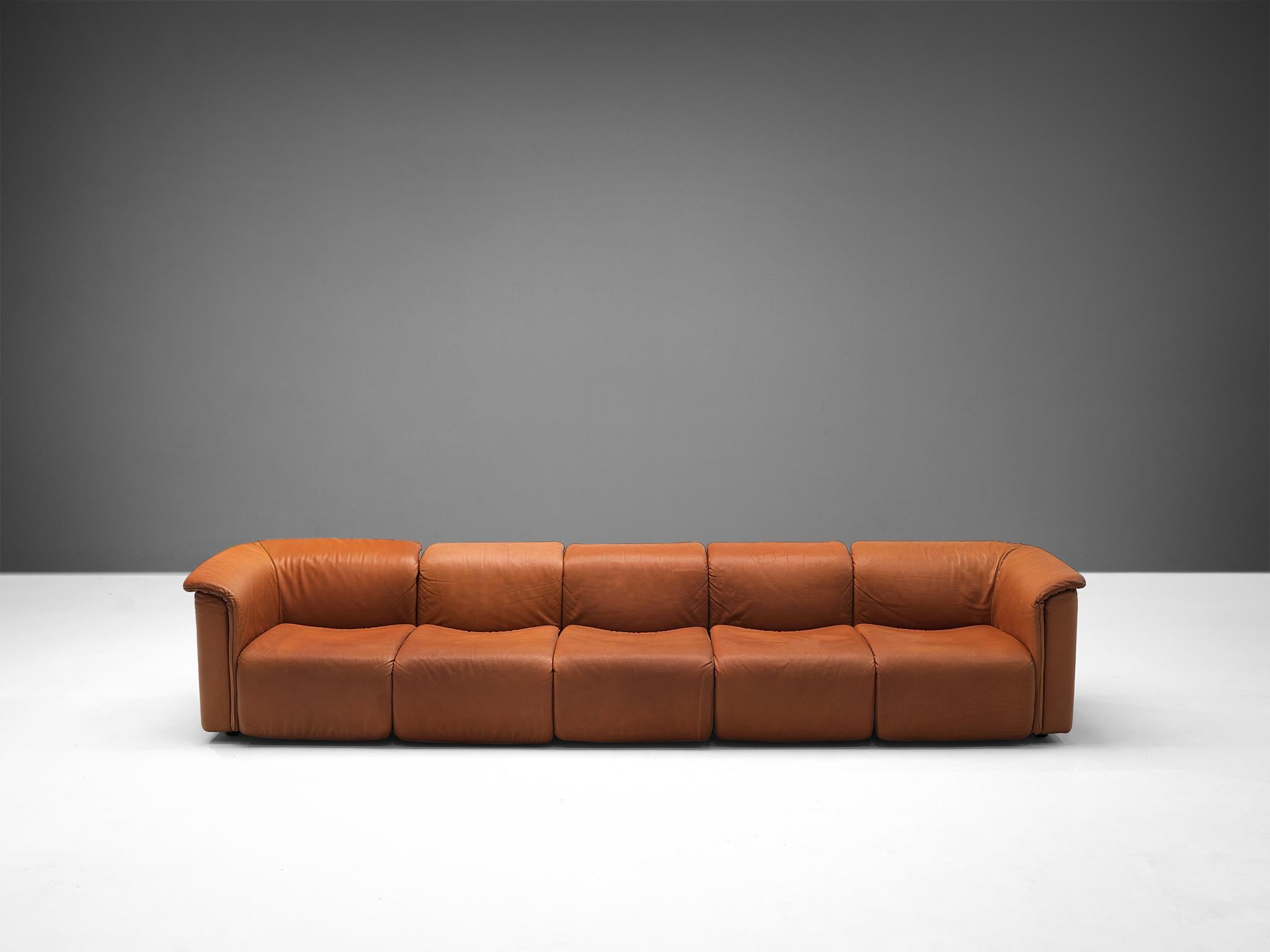 Mid-Century Modern Karl Wittmann for Wittmann Möbelwerkstätten Modular Sofa in Cognac Leather