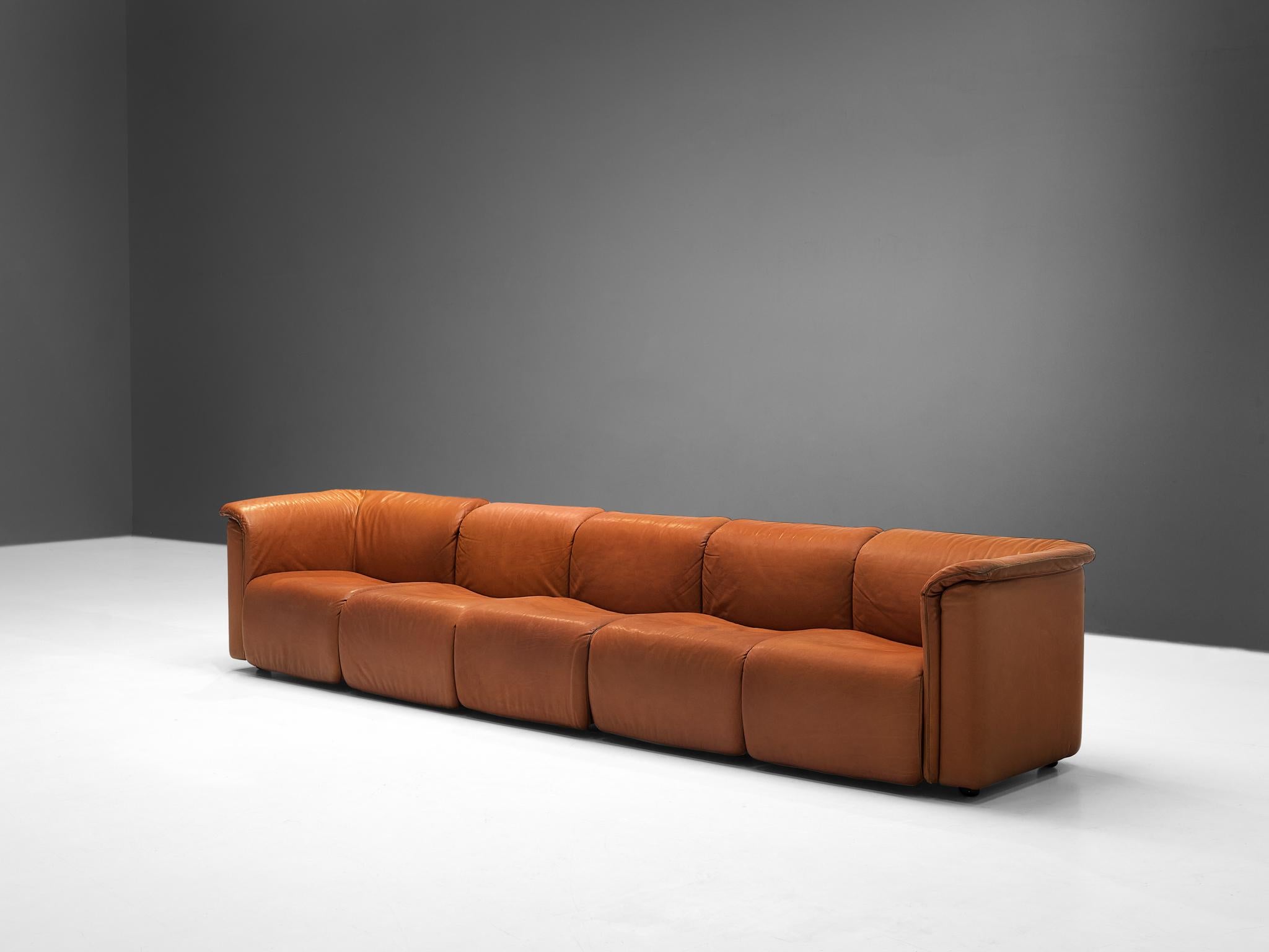 Karl Wittmann for Wittmann Möbelwerkstätten Modular Sofa in Cognac Leather In Good Condition In Waalwijk, NL
