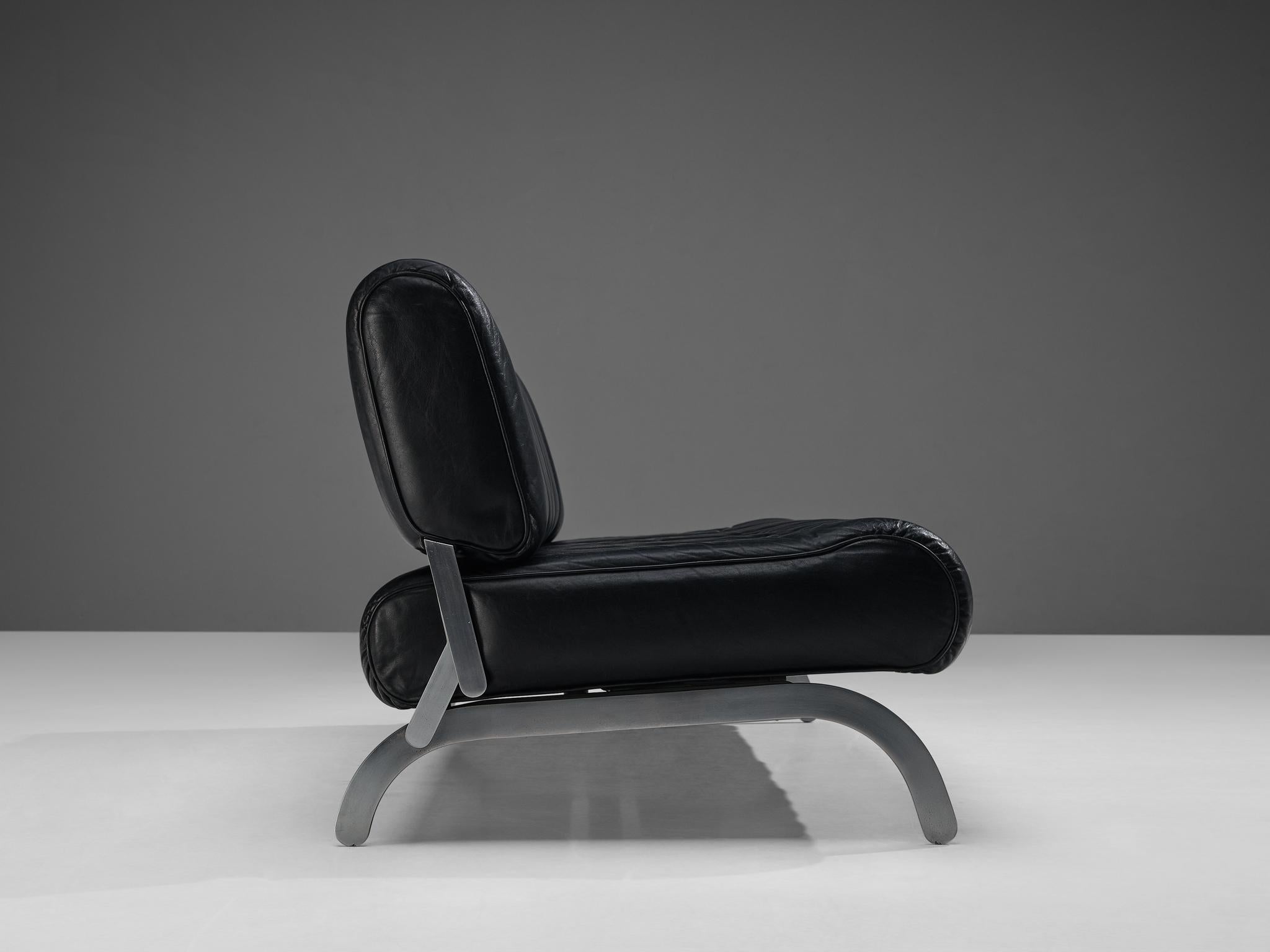 Karl Wittmann „Independence“ Sofa oder Tagesbett aus Metall und schwarzem Leder 6