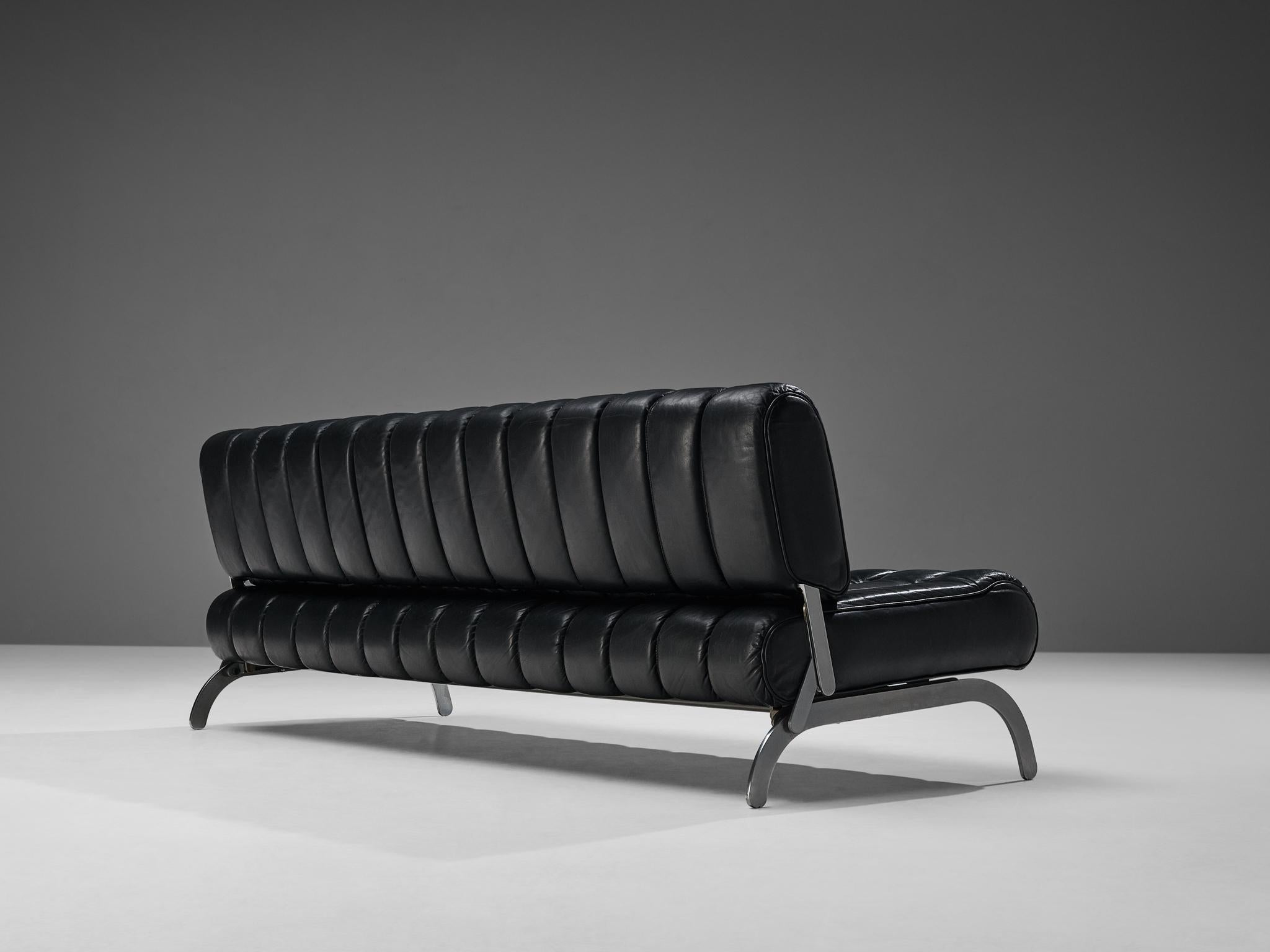 Karl Wittmann 'Independence' Sofa or Daybed in Metal and Black Leather 8