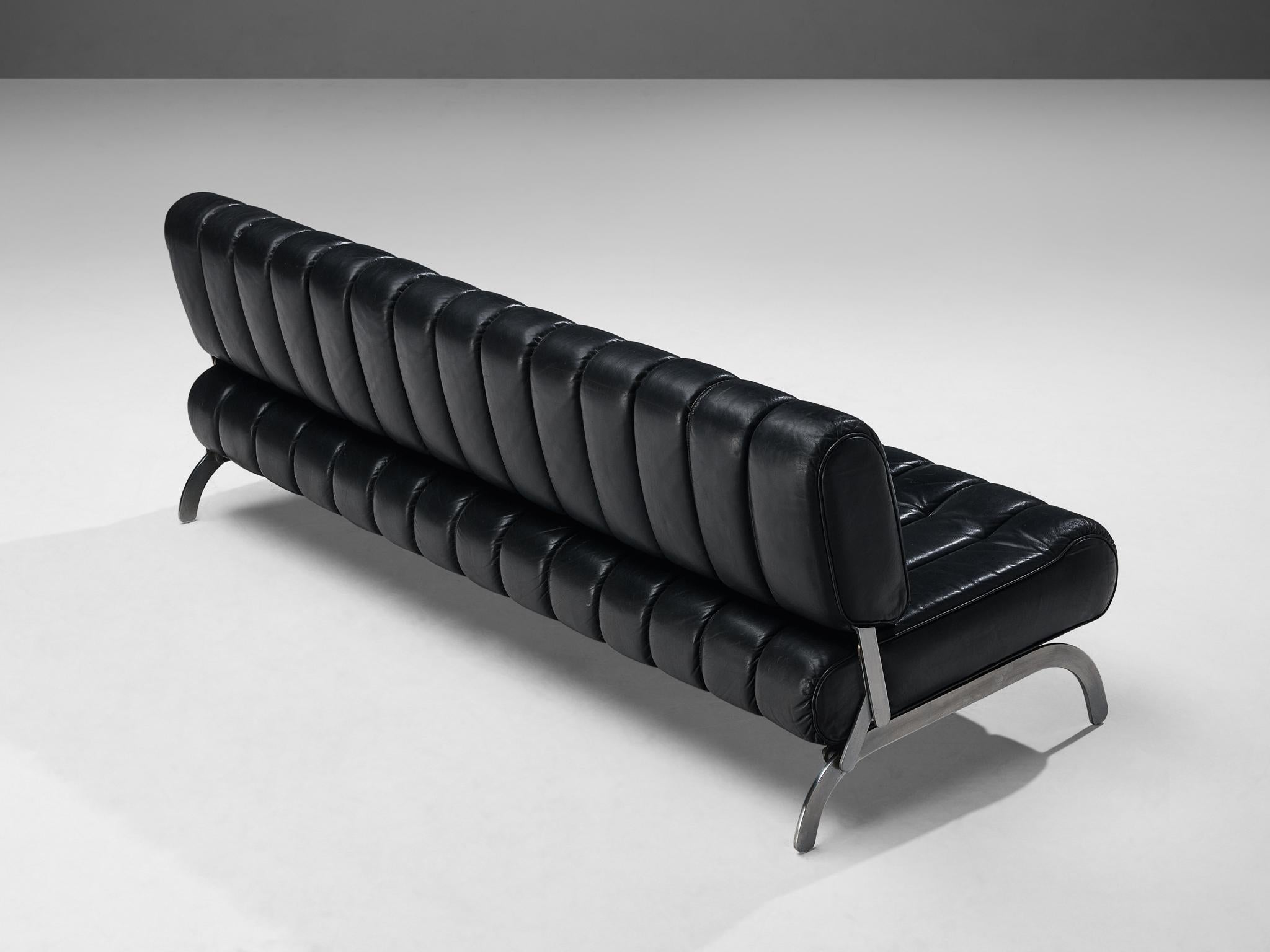 Karl Wittmann sofa or daybed 'Independence', leather, steel, Austria, circa 1963

Karl Wittmann designed this lovely sofa which can be changed easily into a daybed by one easy action. This sofa consists out of two parts, the backrest and the