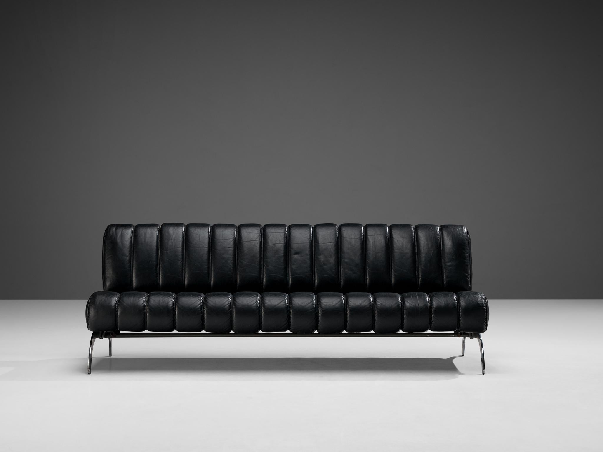 Karl Wittmann 'Independence' Sofa or Daybed in Metal and Black Leather In Good Condition In Waalwijk, NL