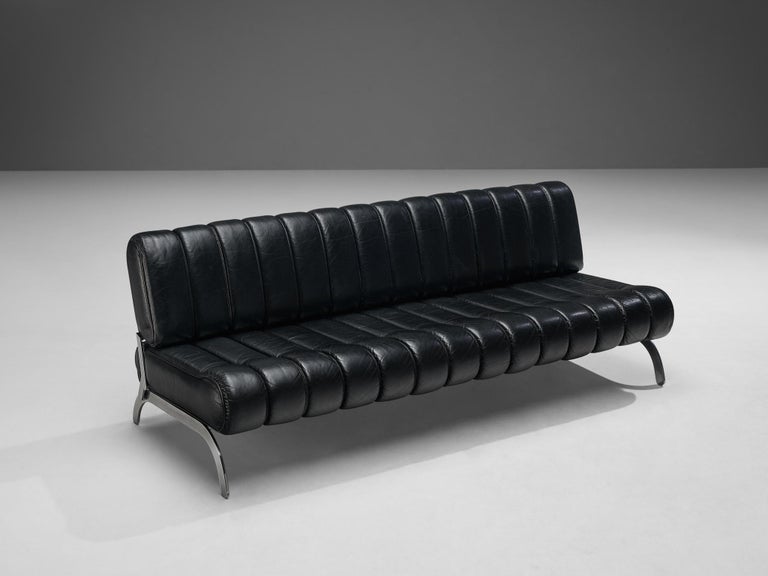 Karl Wittmann 'Independence' Sofa or Daybed in Metal and Black Leather