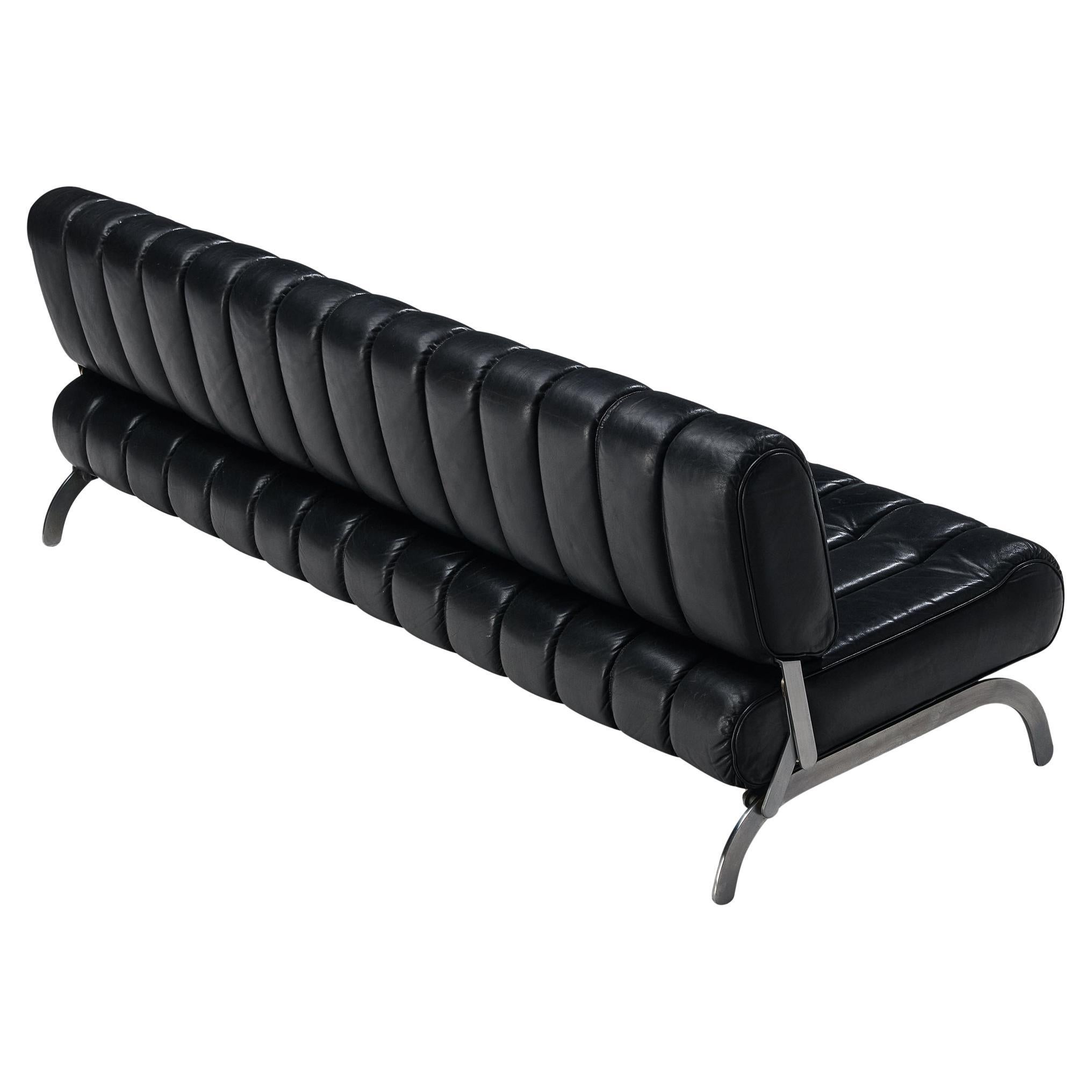 Karl Wittmann 'Independence' Sofa or Daybed in Metal and Black Leather