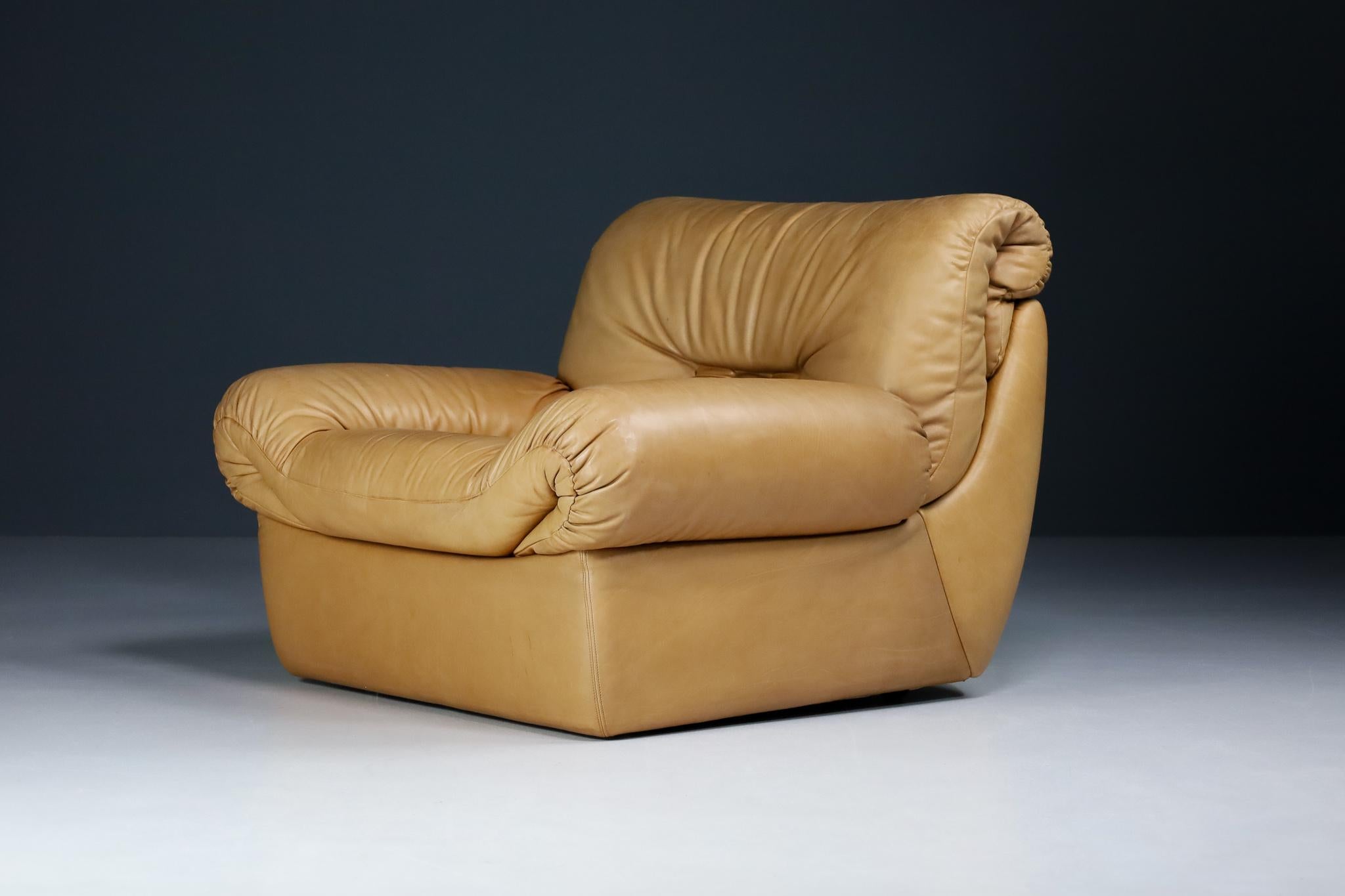 Karl Wittmann Lounge Chair Cognac Brown Leder, von Bruno Egger, Österreich, 1971 im Zustand „Gut“ im Angebot in Almelo, NL