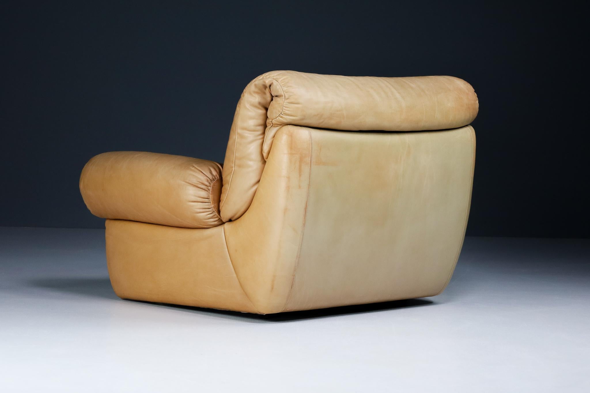 Austrian Karl Wittmann Lounge Chair Cognac Brown Leather, by Bruno Egger, Austria, 1971 For Sale