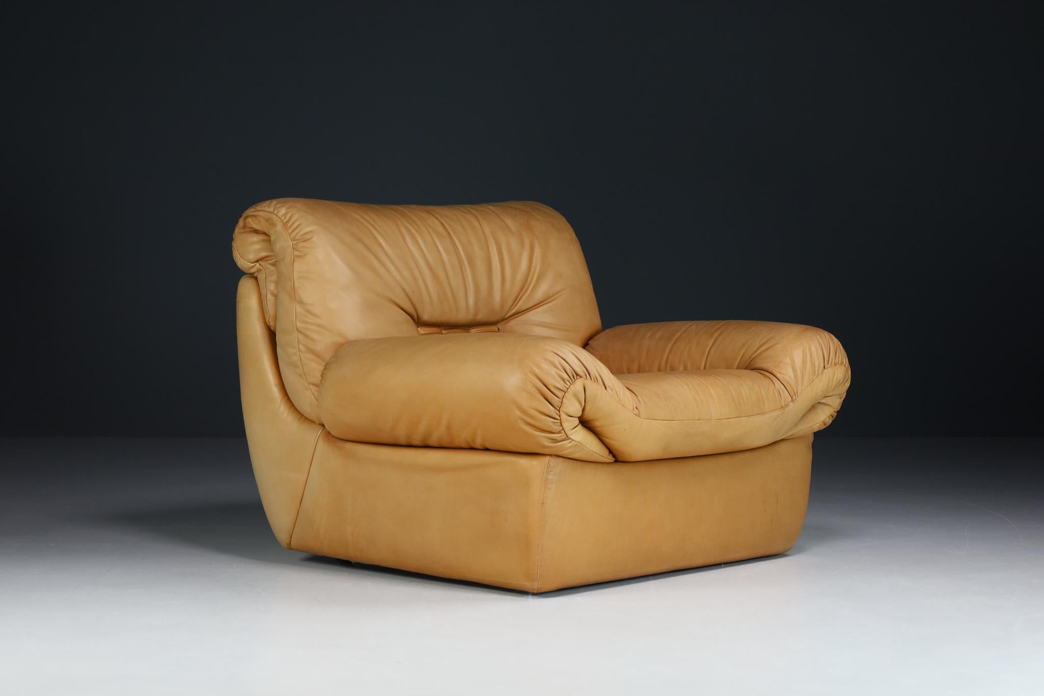 Late 20th Century Karl Wittmann Lounge Chair Cognac Brown Leather, by Bruno Egger, Austria, 1971 For Sale