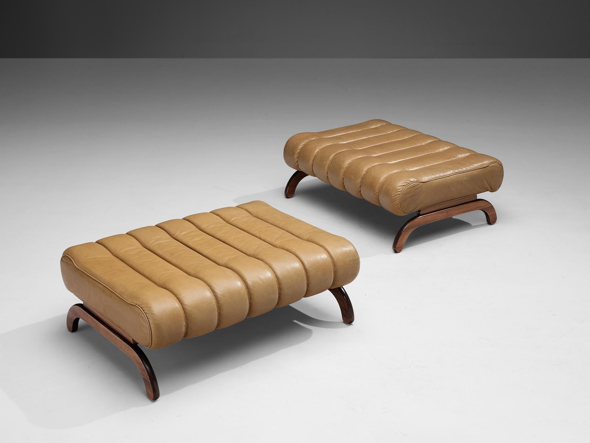 Karl Wittmann for Wittmann Möbelwerkstätten, pair of benches, leather, teak, Austria, designed in 1968. 

This rare pair of benches is designed by the creative and talented designer Karl Wittmann. The whole unit is characterized by a splendid