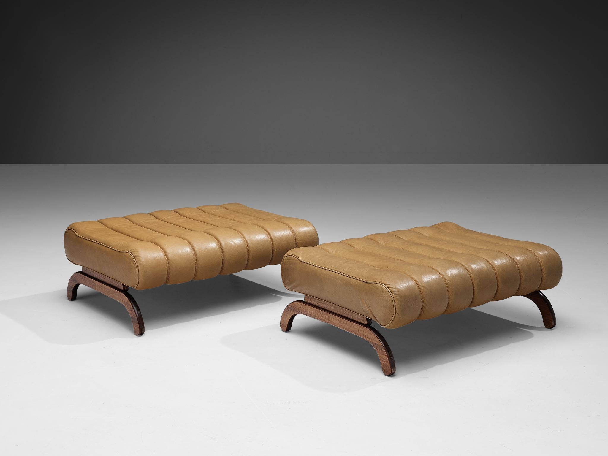 Mid-Century Modern Karl Wittmann Pair of ‘Independence’ Benches in Camel Leather